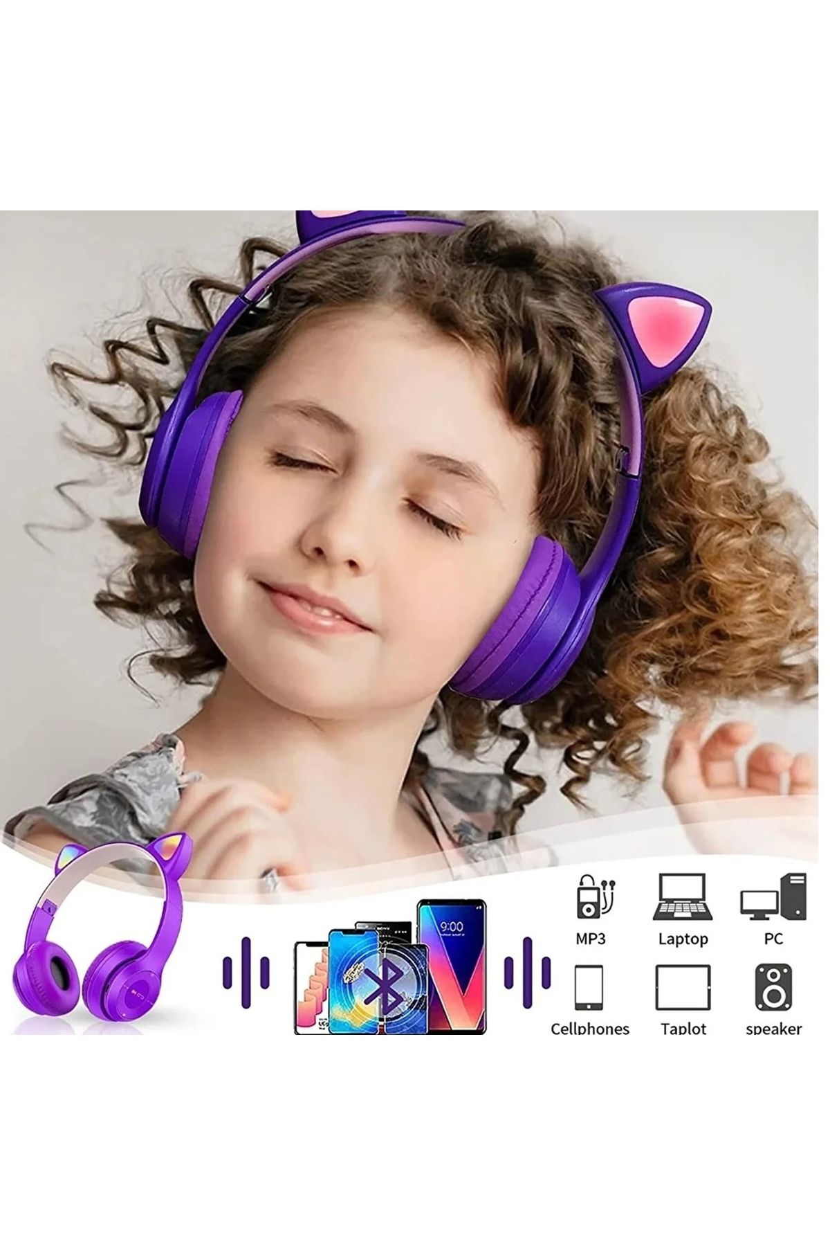 SBZR Katlanabilir Kedicik Kablosuz Kulak Üstü Bluetooth Kulaklık SD Kart Destekli