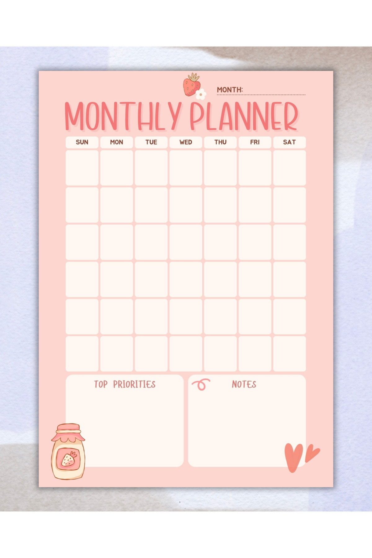 Elvina Paper Çilekli Aylık Planlayıcı, A5 Boyut, Monthly Planner, Memopad, To Do List, Bloknot, Notepad