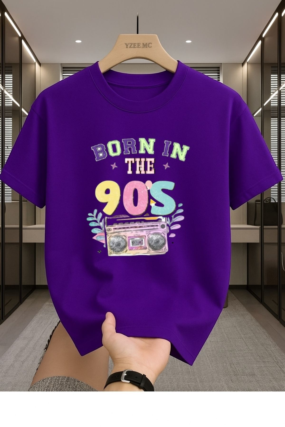Madali Boutique Bron in The 90s Baskılı Unisex Bisiklet Yaka Pamuk Oversize Boyfriend T-Shirt