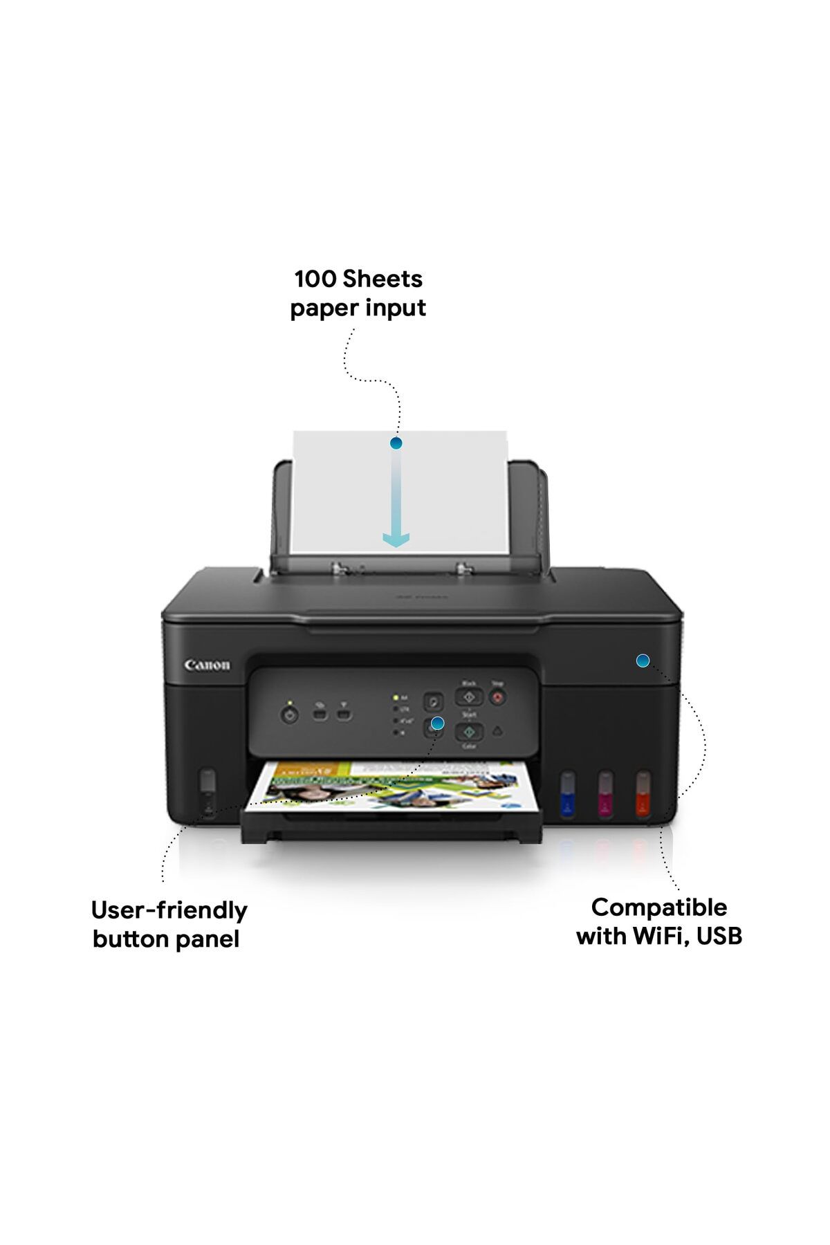 Canon-طابعة PIXMA MegaTank 3 في 1 النافثة للحبر بتقنية Wi-Fi - الطباعة والنسخ والمسح الضوئي باستخدام خزانات حبر عالية الإنتاجية قابلة لإعادة التعبئة 4