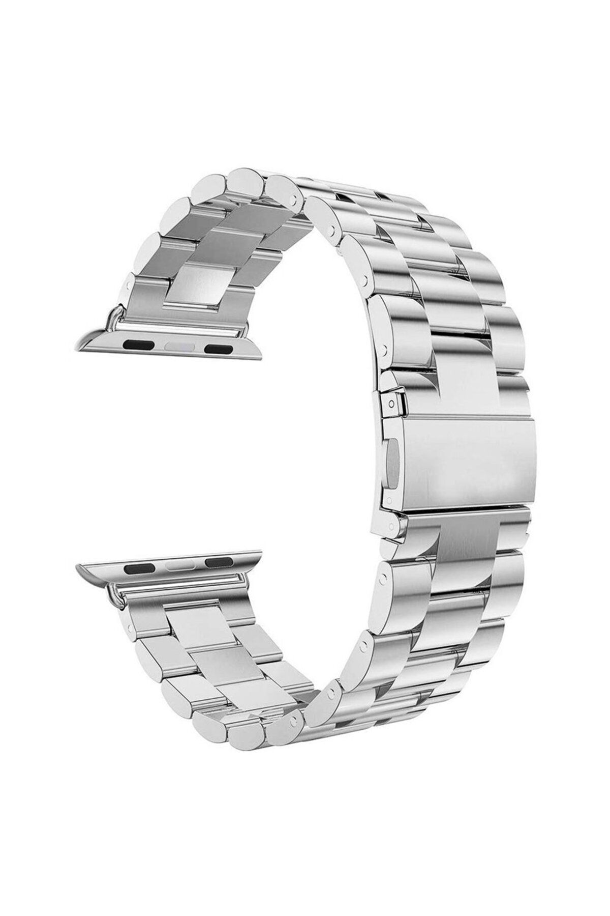 GÜMRÜK BEY Apple Watch 45 mm Akıllı Saat Uyumlu Baklalı Paslanmaz Çelik Metal Kordon Kayış Gümüş Gri