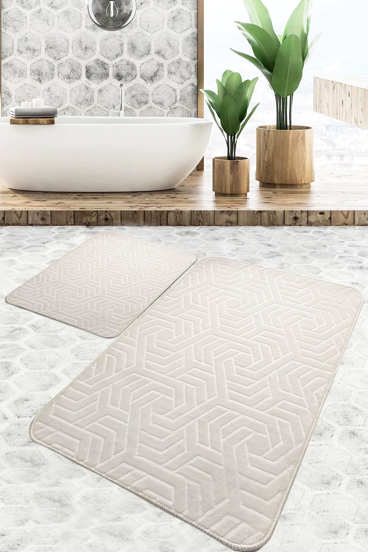 trivago halı Yıkanabilir lüx Kaymaz Taban Toz Leke Tutmaz 2'Li Banyo Paspas Seti 60x90--60x50