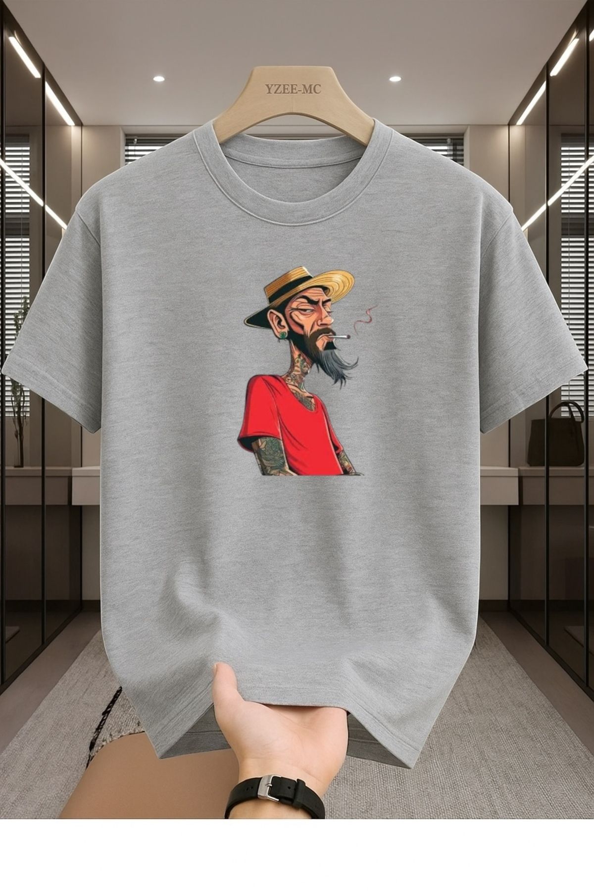 Madali Boutique Gettho Adam Baskılı Unisex Bisiklet Yaka Pamuk Oversize Boyfriend T-Shirt
