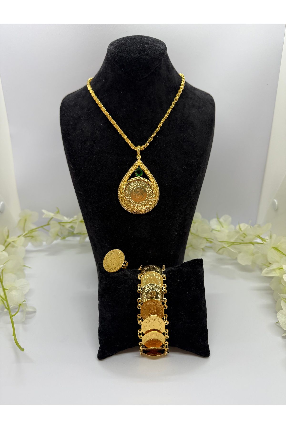 Constanza Exclusive 22 Ayar Altın Kaplama Arpa Zincir Tuğra Motifli Set Lvd519