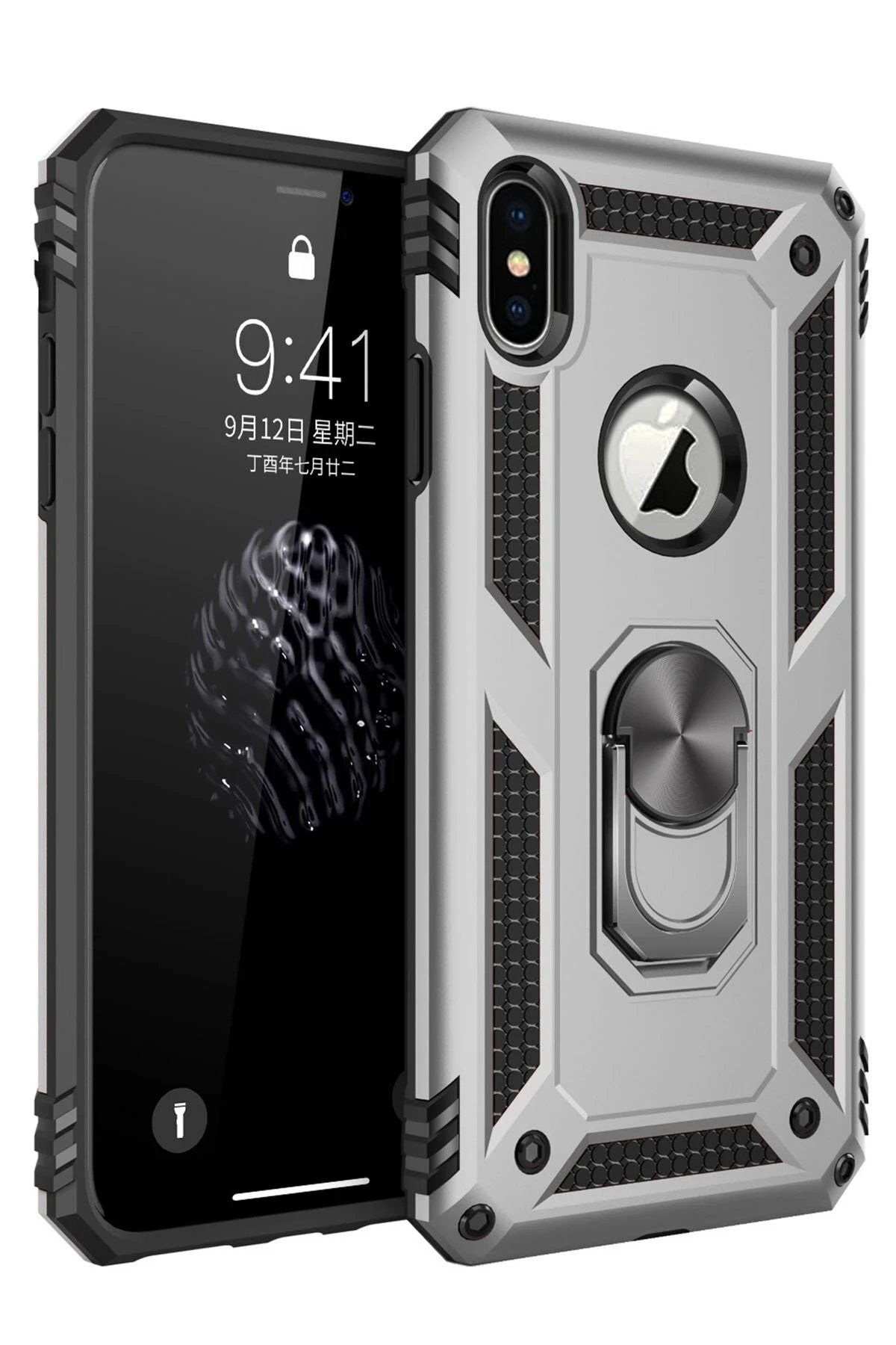 Toptan Bulurum iPhone X Kılıf Sofya Yüzüklü Silikon Kapak - Gümüş