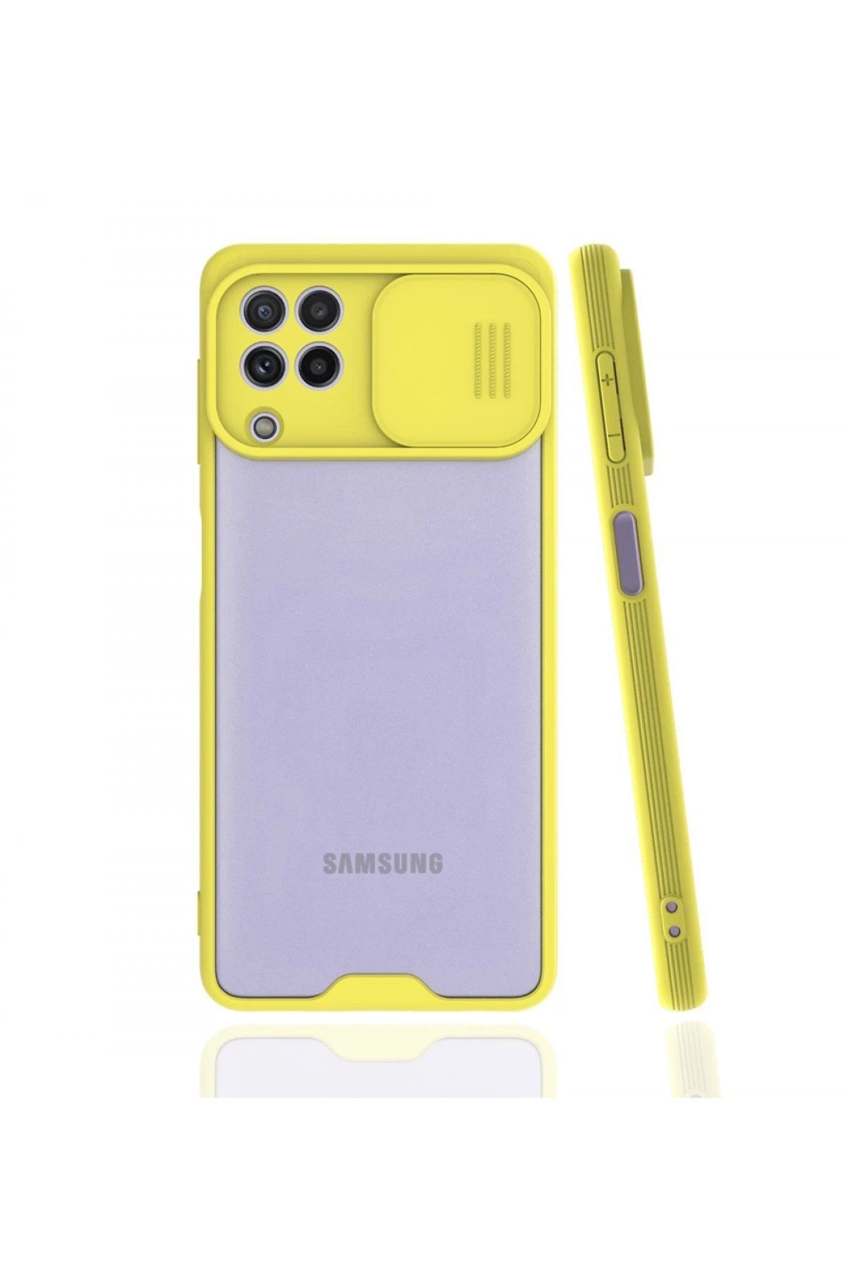 Toptan Bulurum Samsung Galaxy A22 Kılıf Platin Kamera Koruma Silikon - Sarı