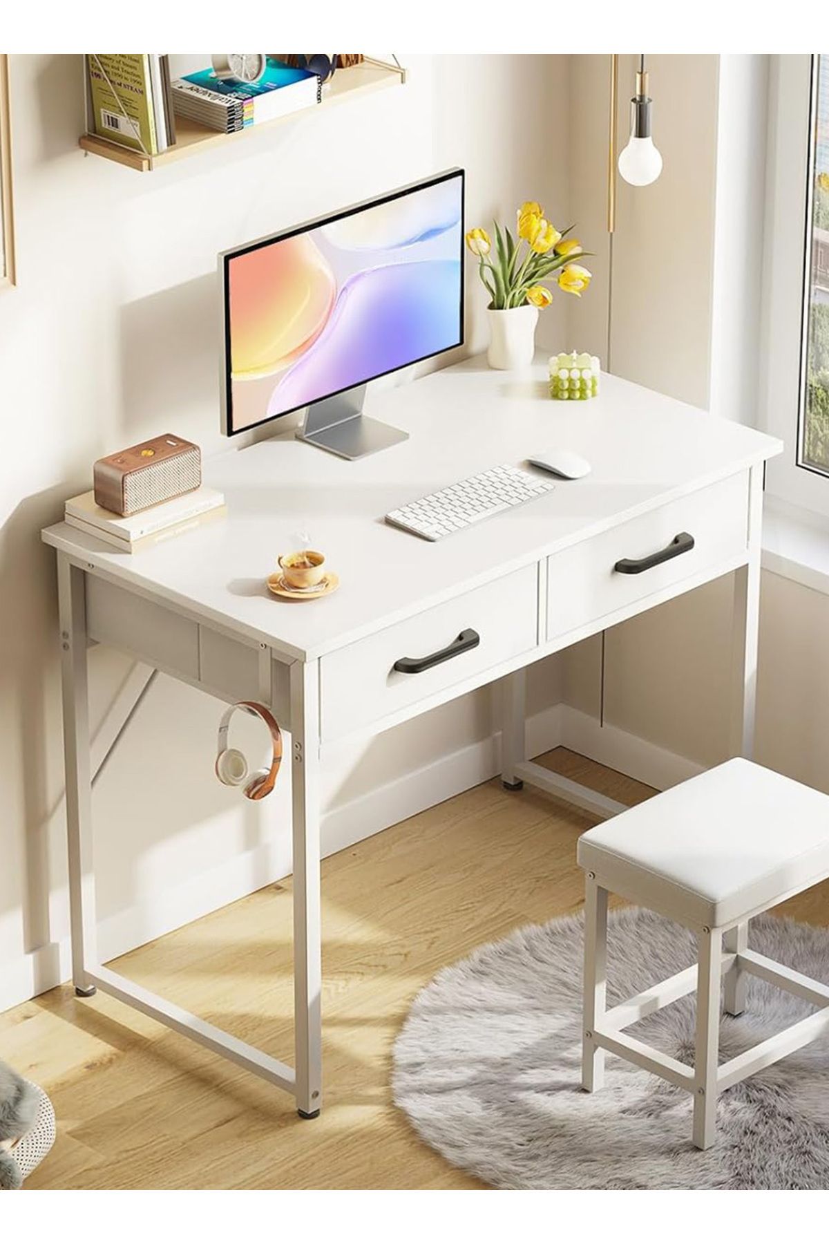 sharpdo-Modern Home Multifunctional Dressing Table with Double Drawer Storage 4