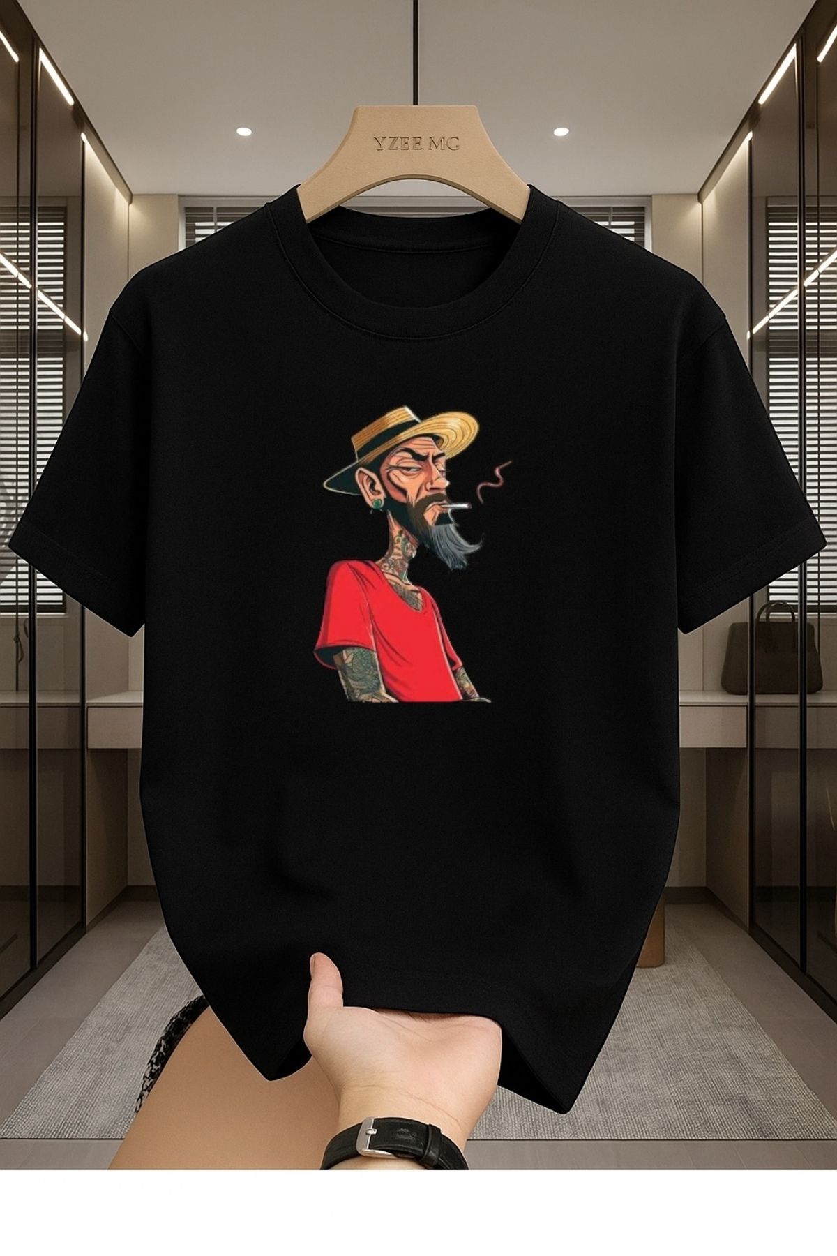 Madali Boutique Gettho Adam Baskılı Unisex Bisiklet Yaka Pamuk Oversize Boyfriend T-Shirt