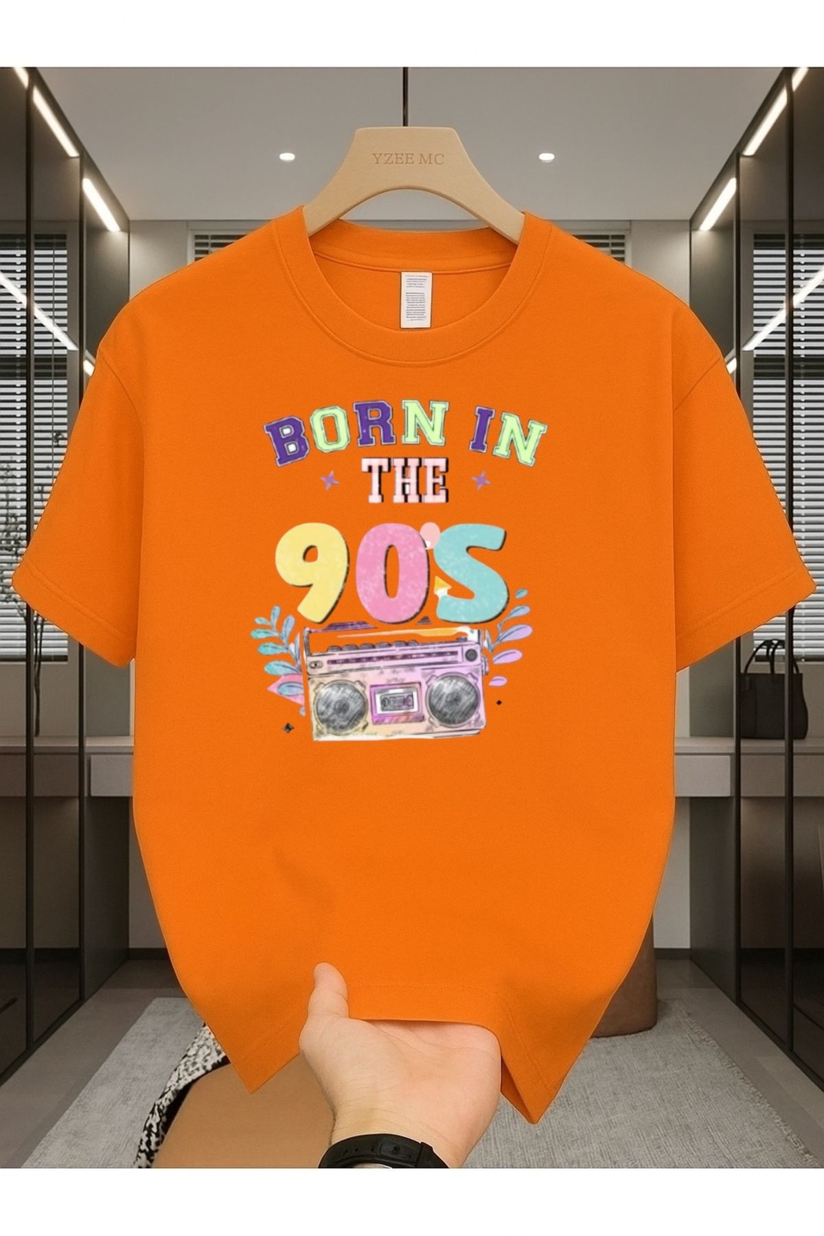 Madali Boutique Bron in The 90s Baskılı Unisex Bisiklet Yaka Pamuk Oversize Boyfriend T-Shirt