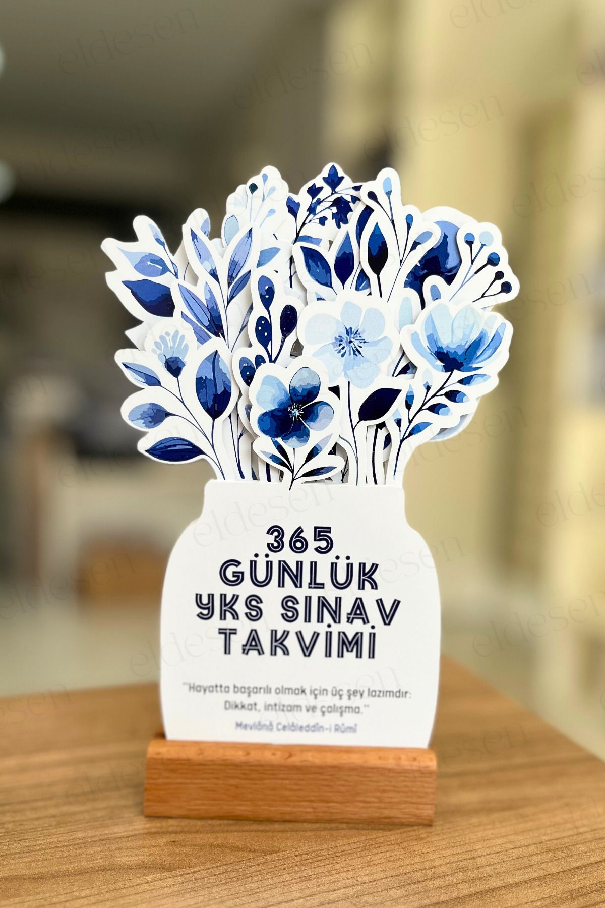 Eldesen Tasarım Yks Geri Sayım Takvimi, 365 Gün, 15 Yapraklı Arkalı Önlü, Mevlana Sözleri, Notlar, Kayın Ağacı Kaide