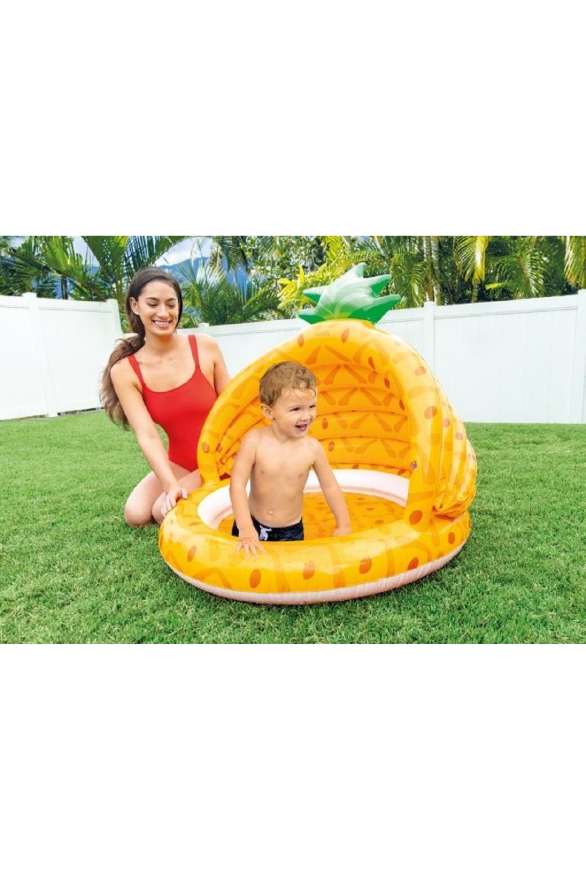 Intex-Pineapple Themed Inflatable Quirky Pool Float Yellow and Green 2