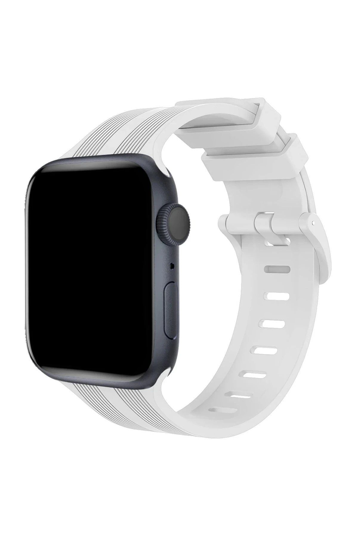 Toptan Bulurum Apple Watch 38mm KR408 Çizgili Silikon Kordon - Beyaz