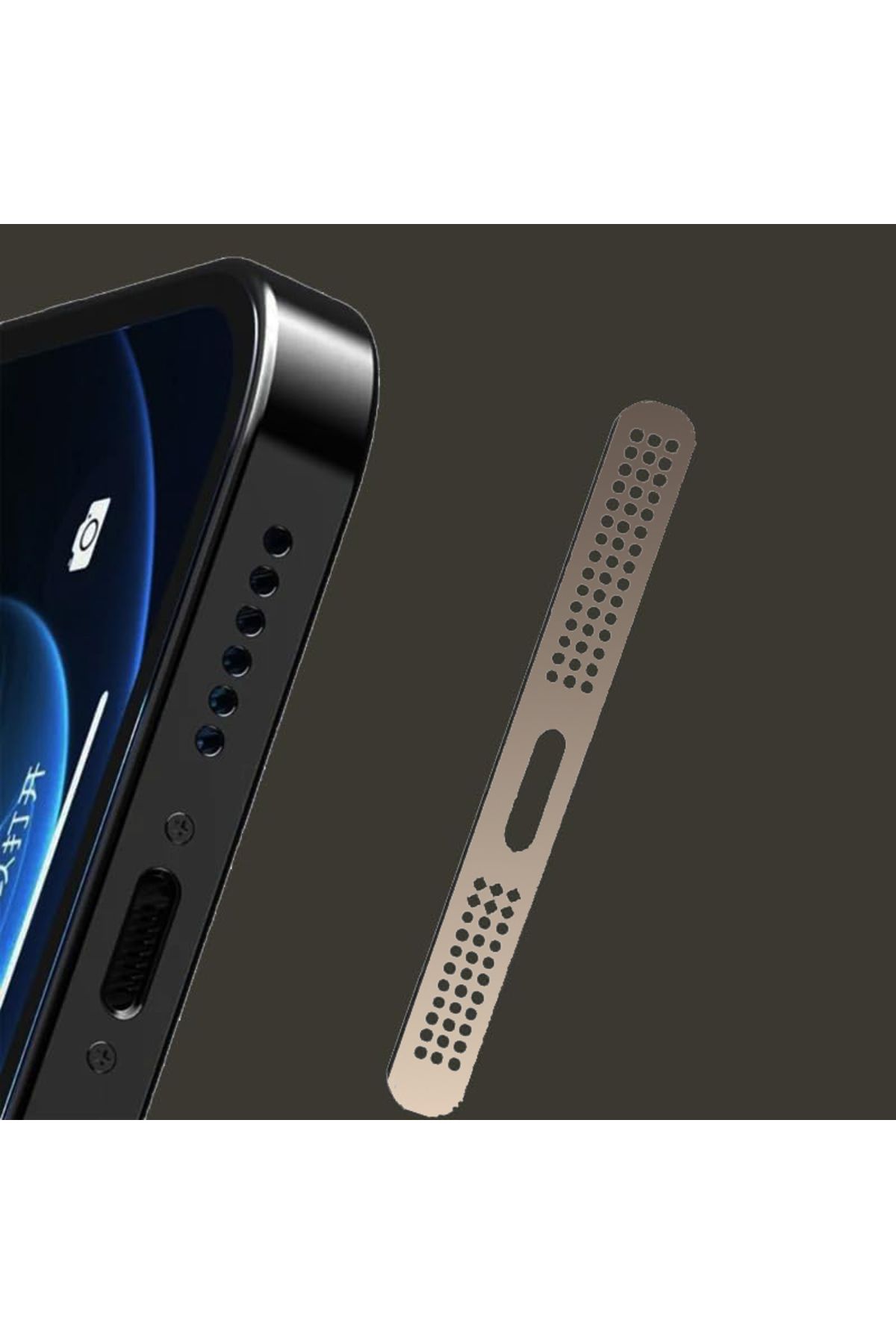 Merwish iPhone 12 ve 16 Arası Düz, Pro, Pro Max ve Plus Uyumlu Hoparlör Toz Koruyucu Sticker – Titanyum