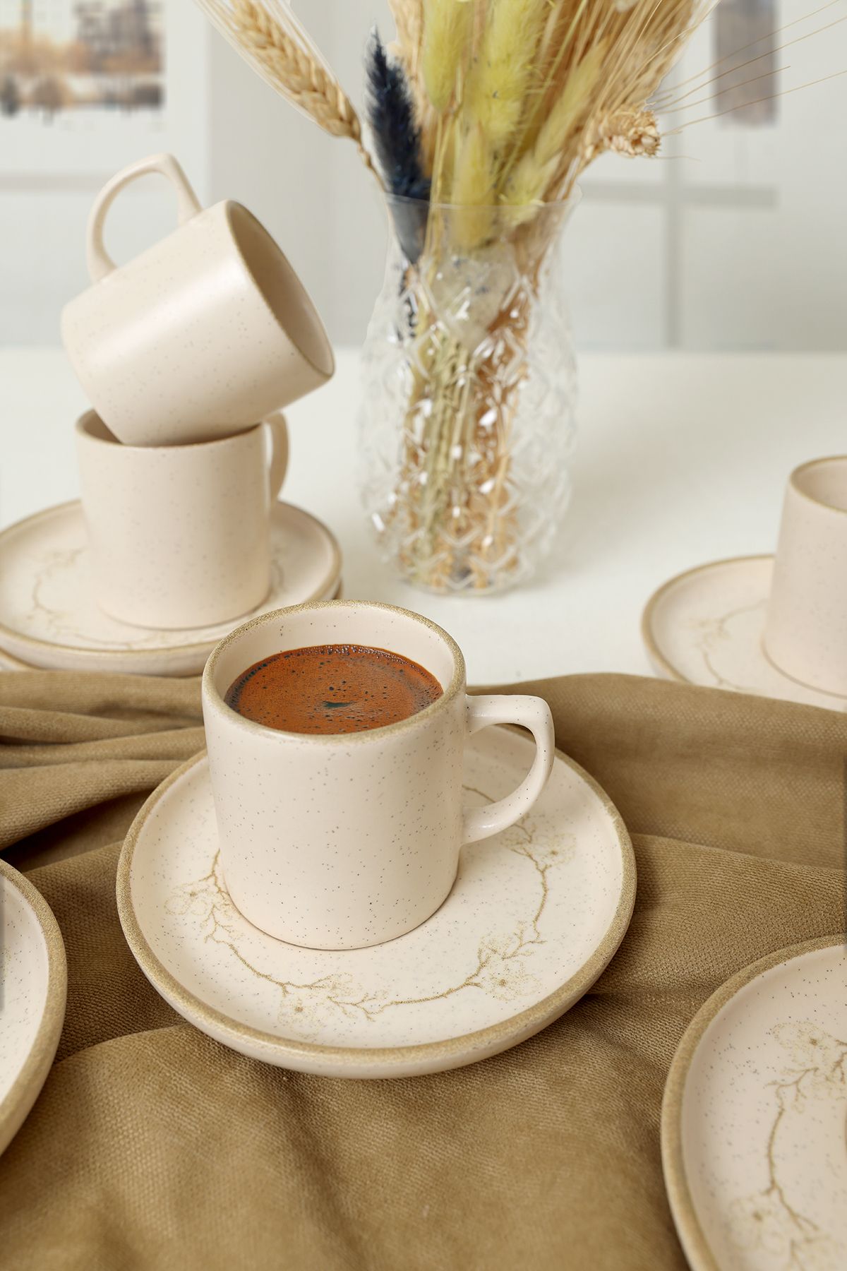 Keramika Taupe Bloom Nordic Kahve Takımı 12 Parça 6 Kişilik 22520-28