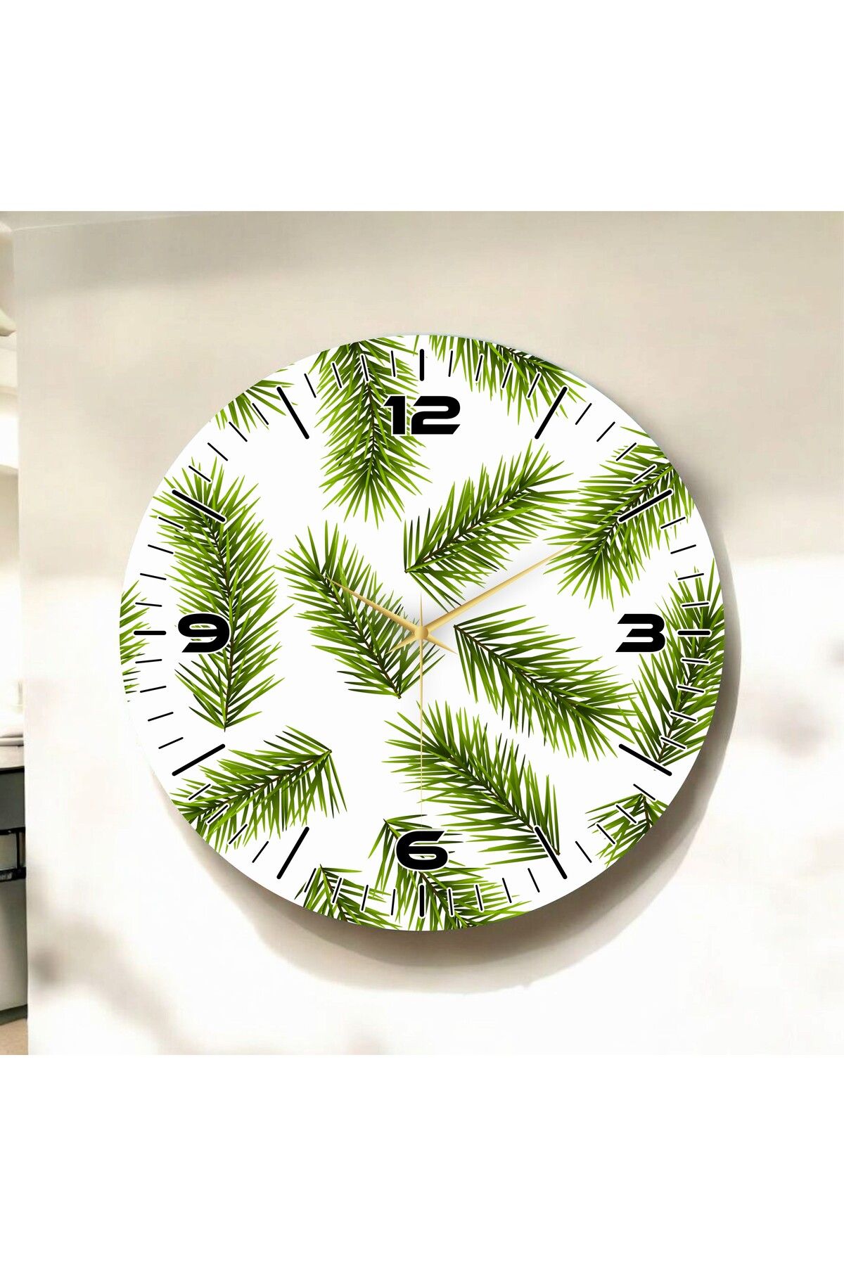 AA Shop Renkli Baskı Yaprak Desenli Sayılı Hediyelik Ahşap Sessiz Duvar Saati 50cm