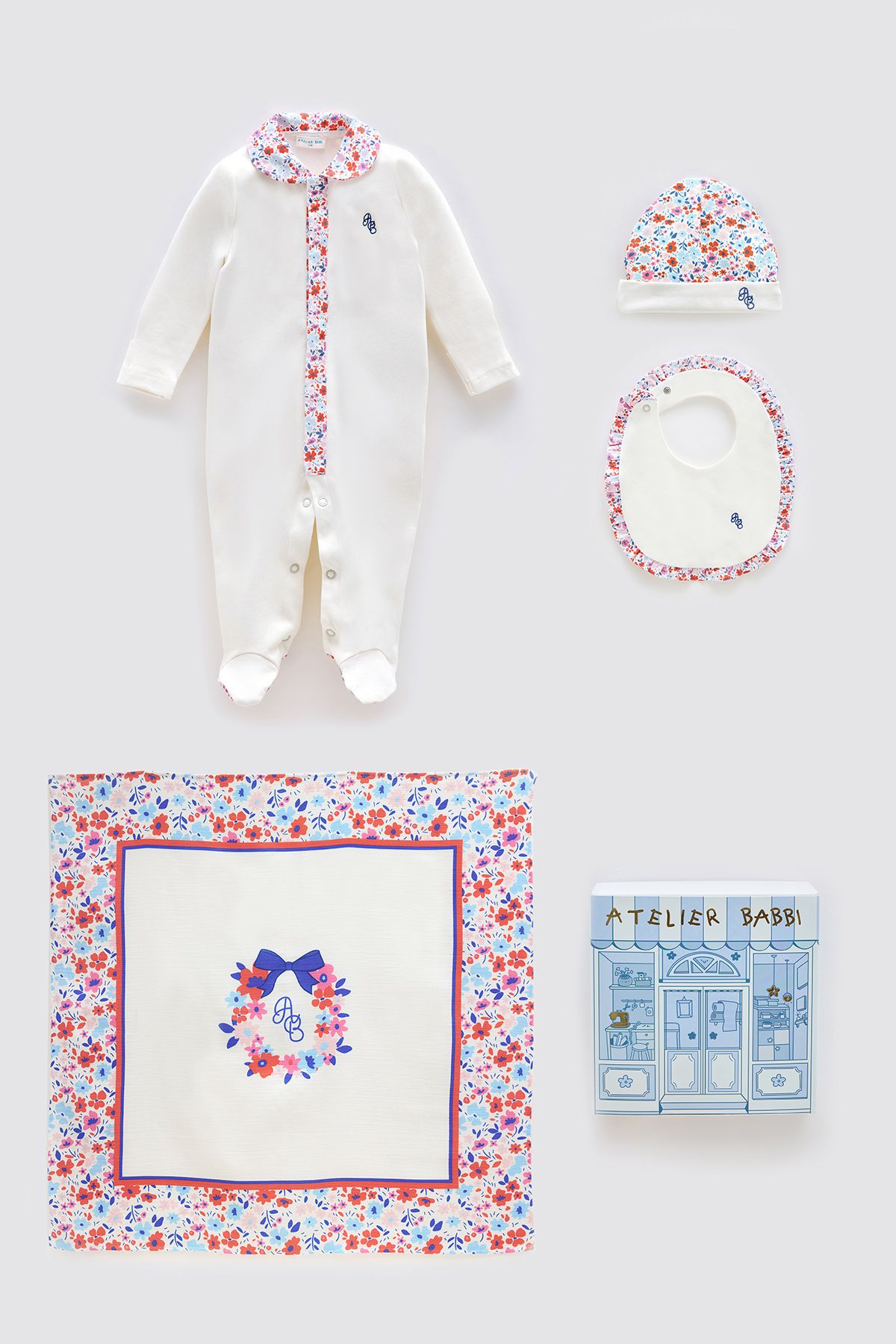 Atelier Babbi 4'Lü Yenidoğan Seti - Minik Çiçekler / Kırmızı