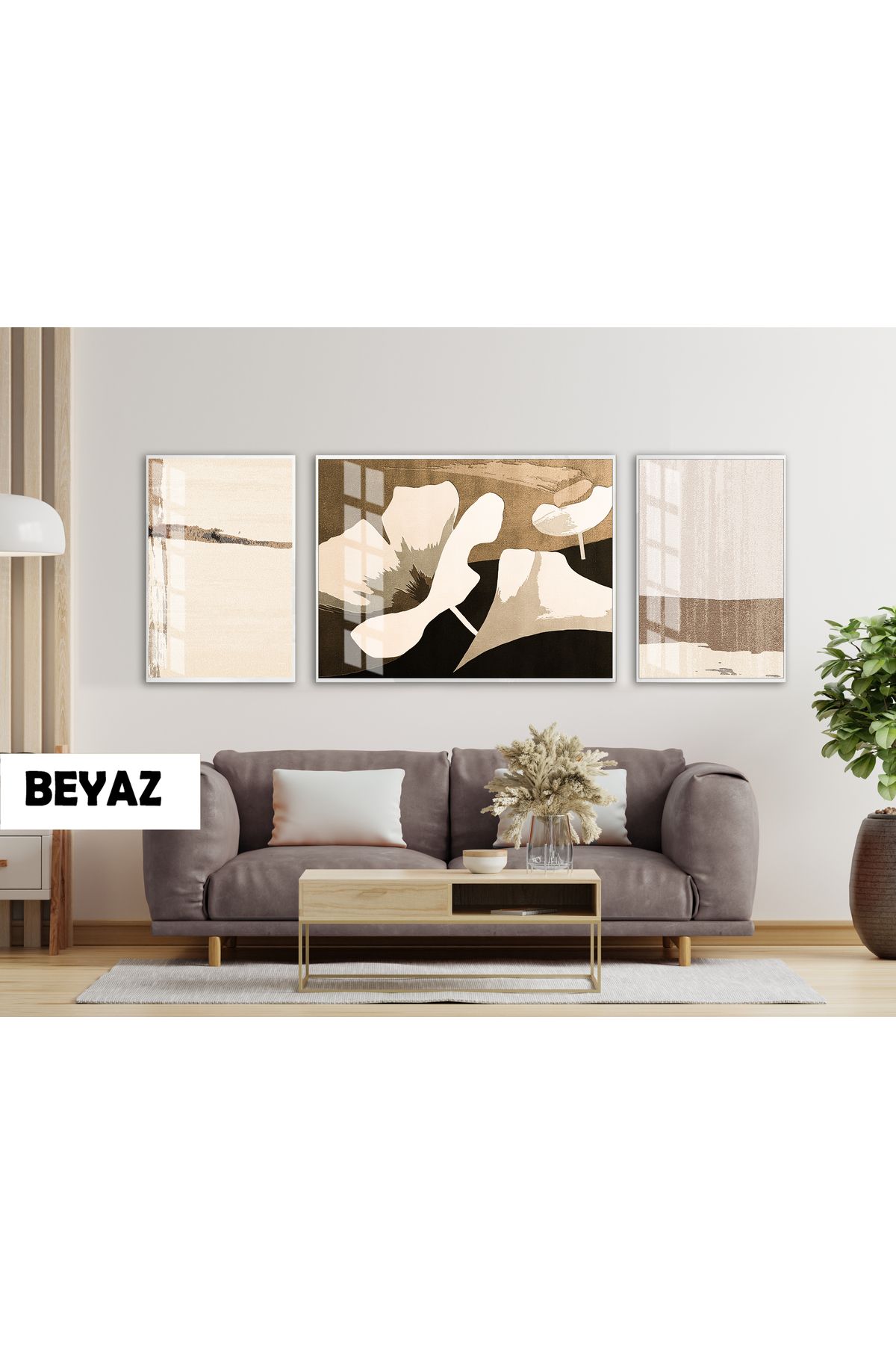 Harikabirev HARİKABİREV|(ABSTRACT) ÇİÇEK MACRO MODELİ|ÇERÇEVELİ TEMPERLİ CAM TABLO 3LÜ YATAY