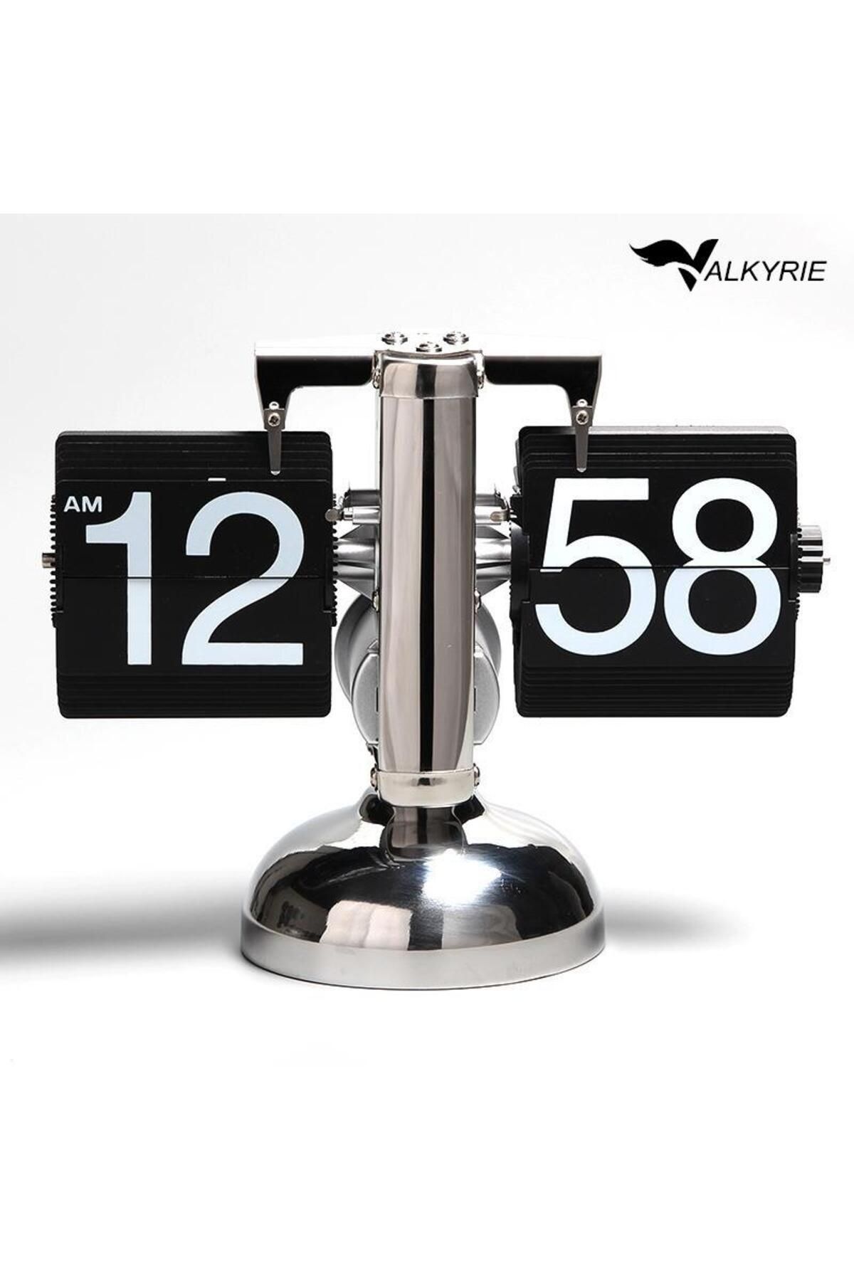 valkyrie Retro Metanik Yaprak Saat Ev Ofis Masa Saati Paslanmaz Çelik Tek Bacak Siyah