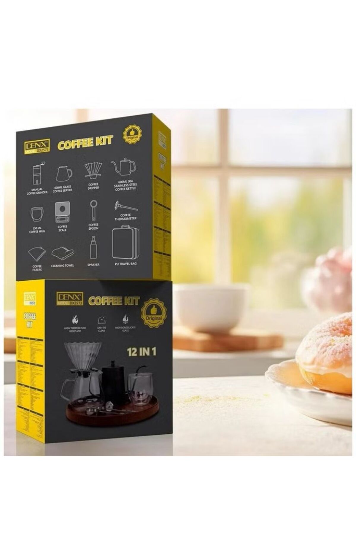 طقم قهوة 12 في 1 مع حامل فلتر زجاجي وكوب قهوة وملحقاته