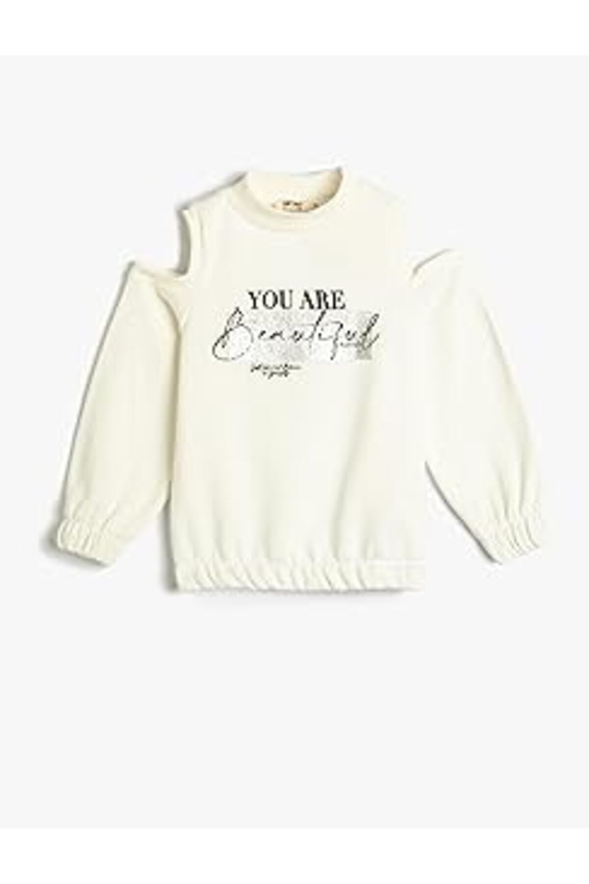 Karachil Sweatshirt Pencere Detaylı Beli Ve Manşetleri Lastikli Parıltılı Baskılı Şardonlu