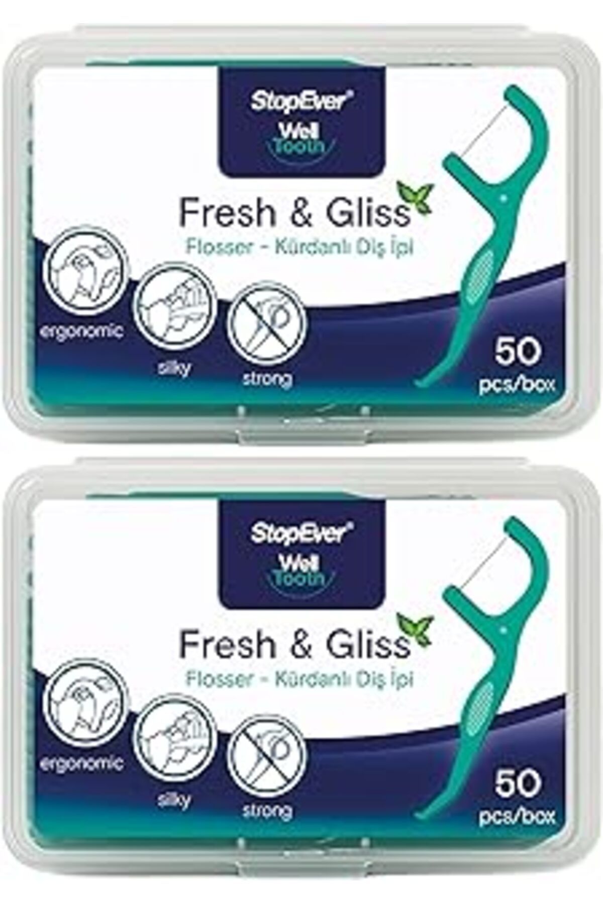 Pazarcan Stopever Fresh & Gliss Kürdanlı Diş İpi 2'Li Paket (100 Adet) | Nane Aromalı | Diş Arası Temizliği,