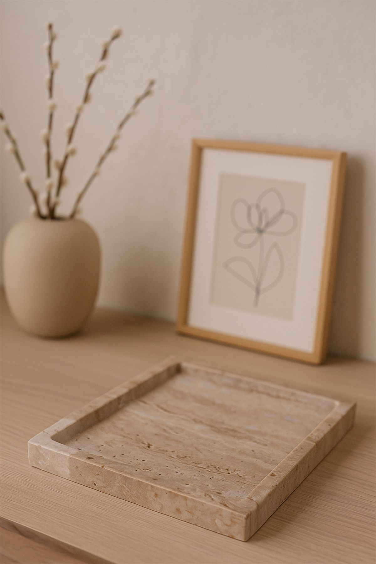 Barine Dekoratif Mermer Tepsi Naturel 18x18 cm