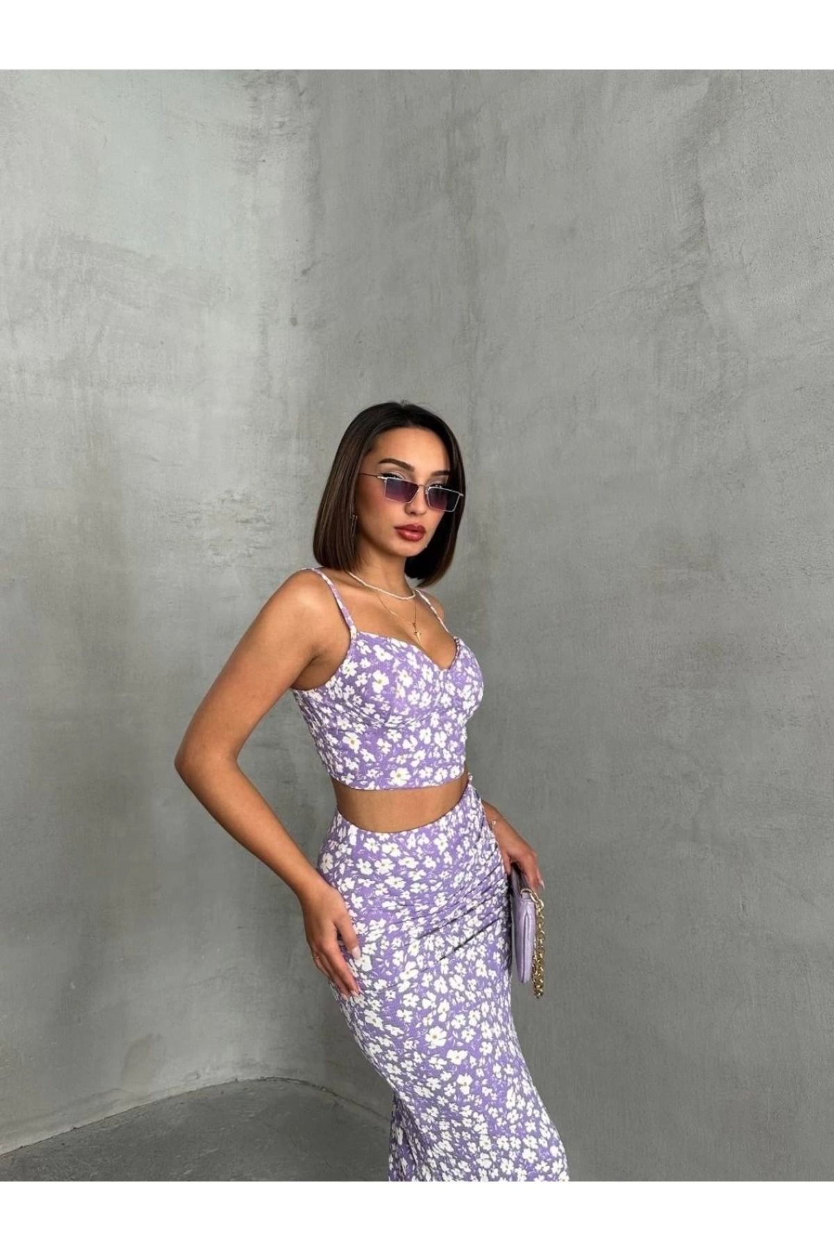 Lacesta ÇİÇELİ İP ASKILI CROP ETEK TAKIM