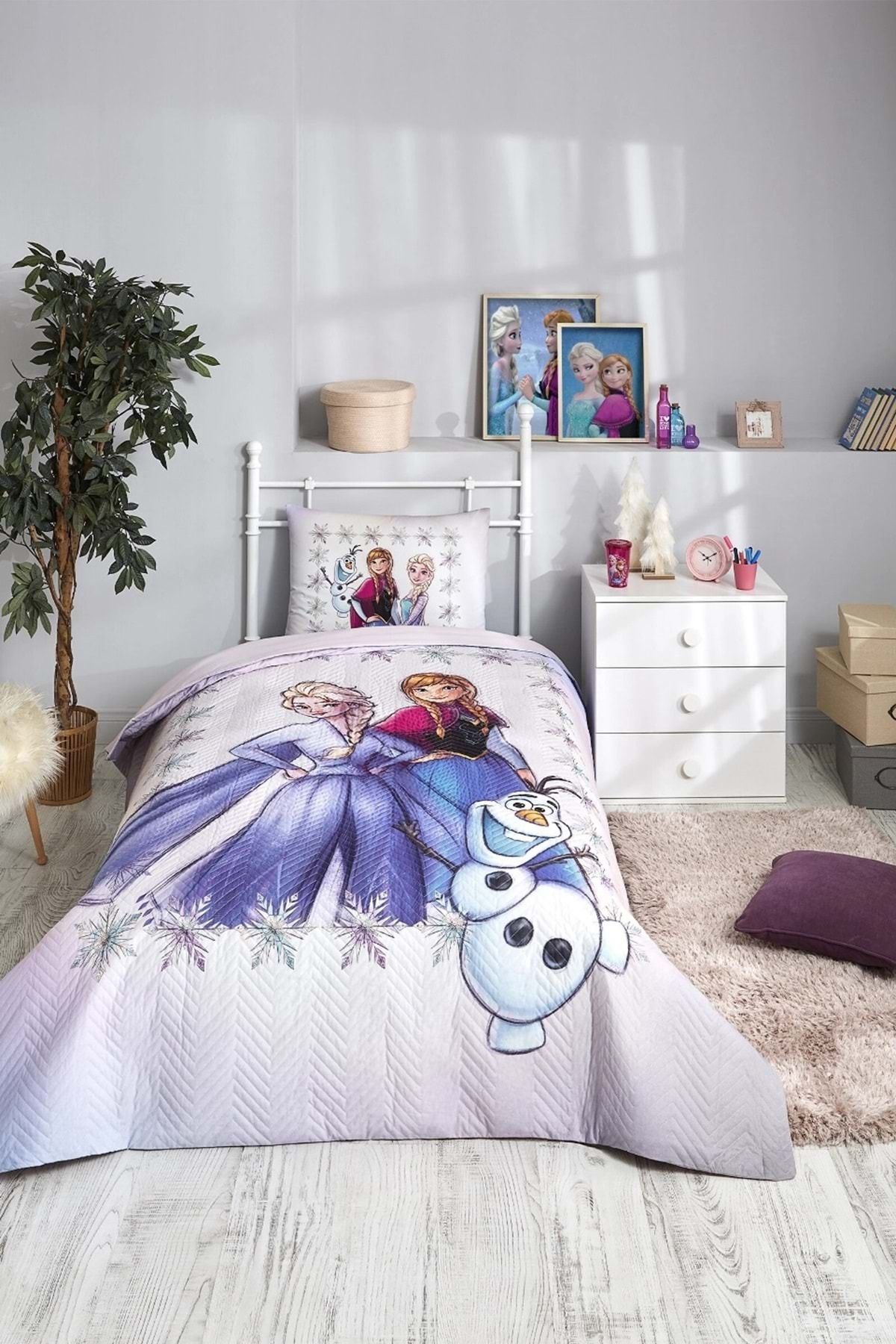 Özdilek Özdilek Lisanslı Kapitoneli Tek Kişilik Dört Mevsim Nevresim Takımı-Elsa Frozen Frosted