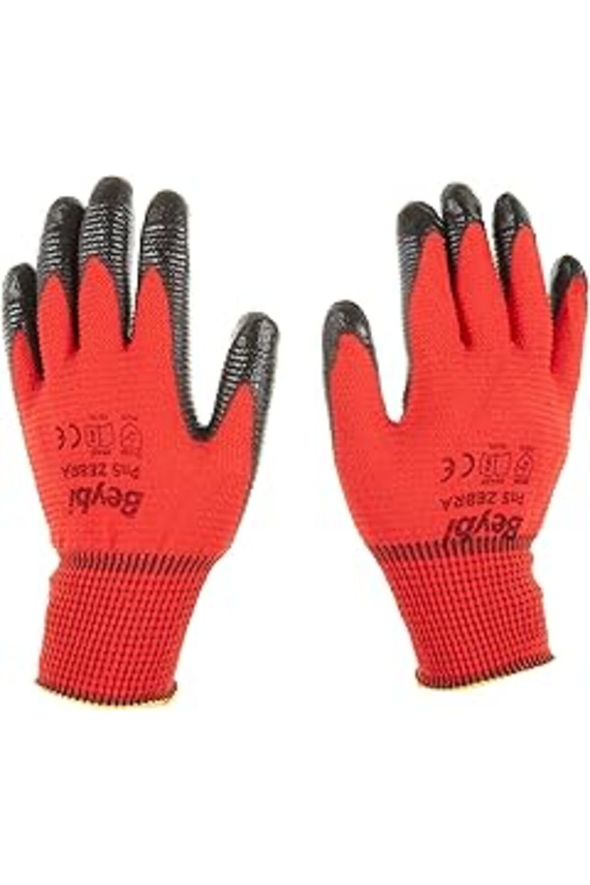 Karachil Beybi Pu17 Pn5 Zebra Polyester Örme Nitril Eldiven Çift, No 10, Kırmızı Siyah