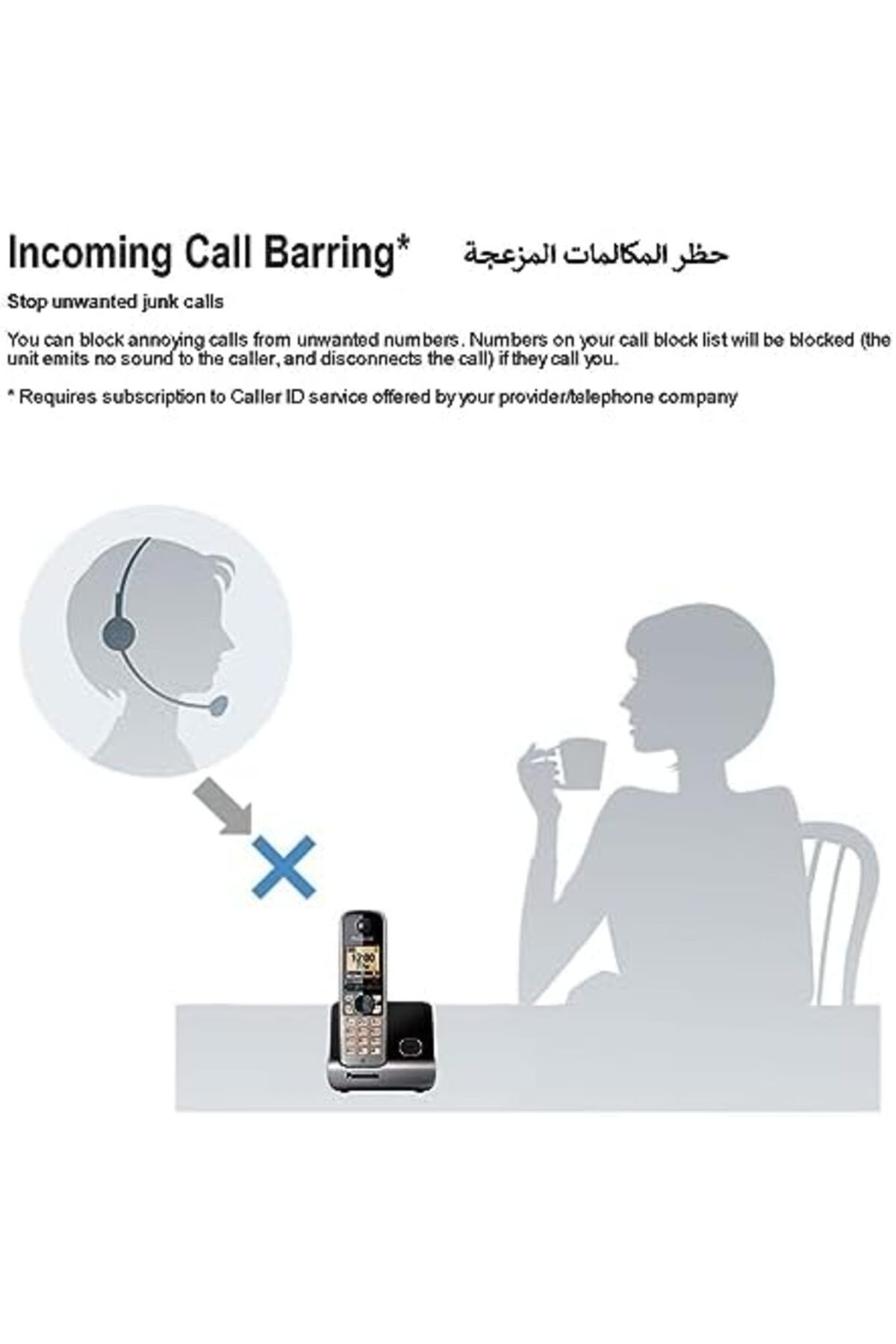 PANASONIC-Digital Cordless Phone with Call Blocking, Arabic language support, 1 Handset, UAE Certifi 6