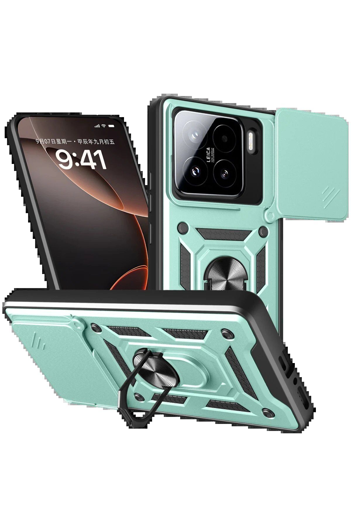 Toptan Bulurum Xiaomi Mi 15 Kılıf Pars Lens Yüzüklü Silikon - Yeşil