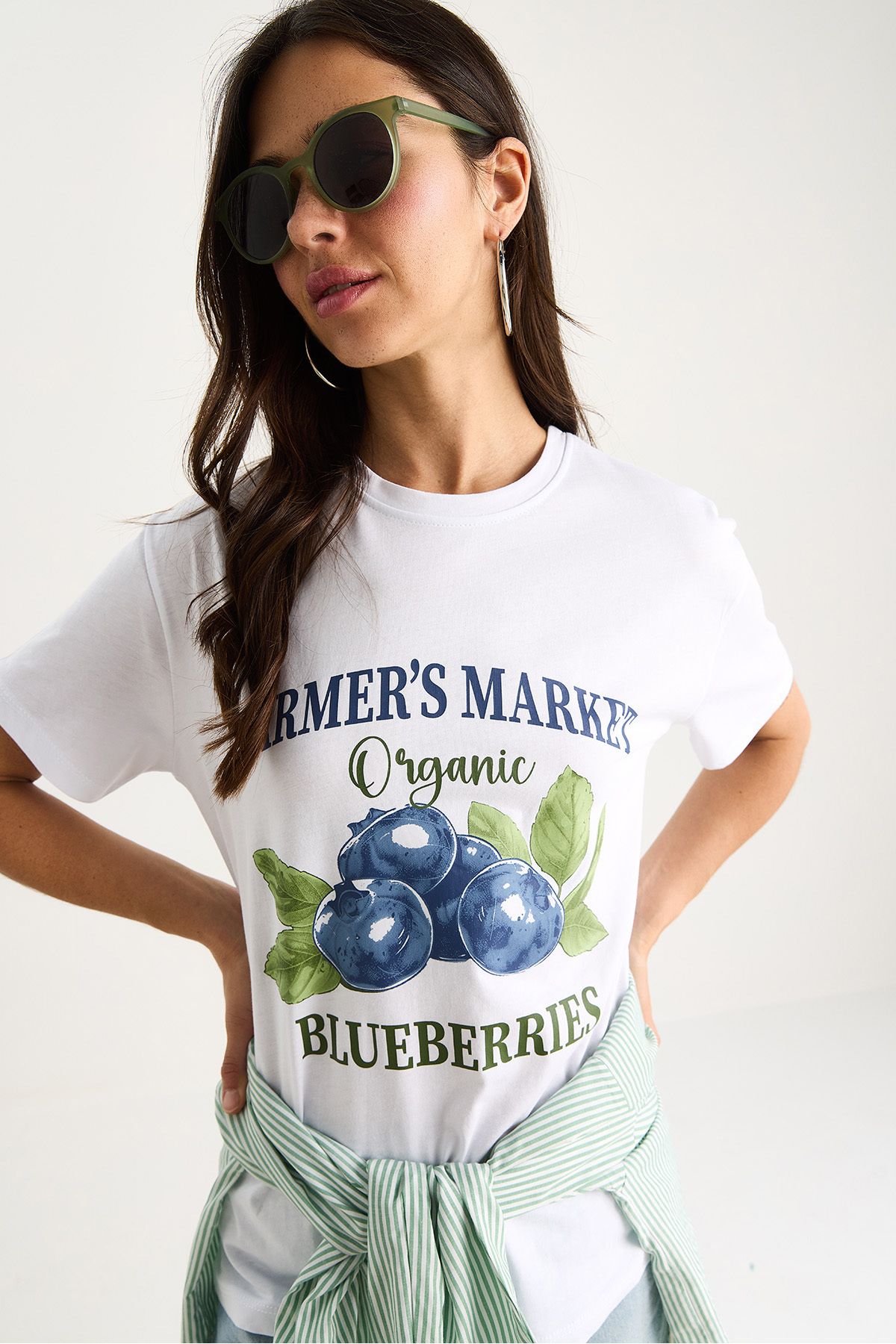 Bianco Lucci Kadın Blueberries Baskılı Bisiklet Yaka %100 Pamuklu T-Shirt 6702 60283451