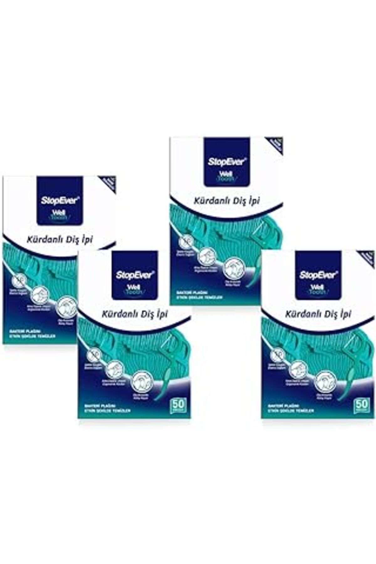 Pazarcan Stopever Well Tooth Kürdanlı Diş İpi 4'Lü Paket | Nane Aromalı | 200 Adet (4 X 50) | Diş Arası Temi