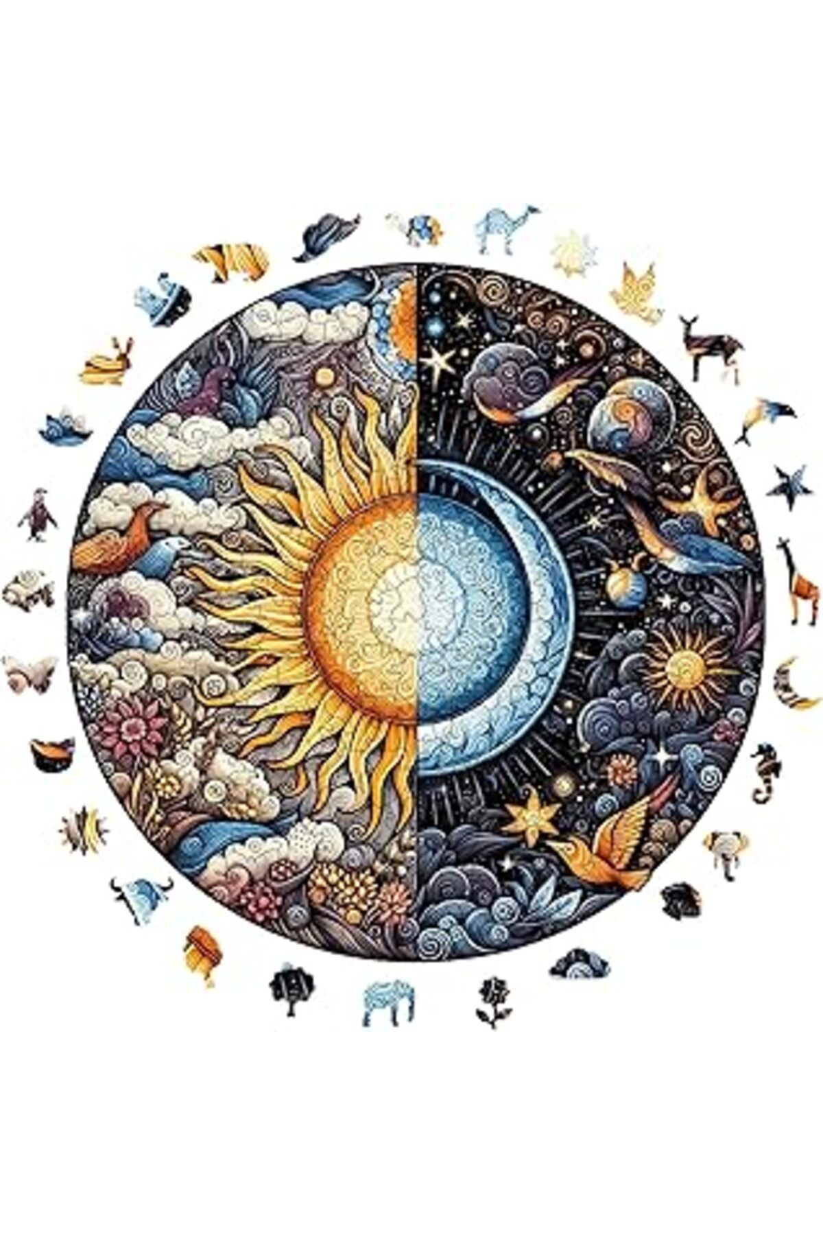 Pazarcan Pinecone - Ahşap Puzzle Yetişkinler Için - Gün Ve Gece Benzersiz Parçalı Puzzle - 252 Parça Ahşap Y