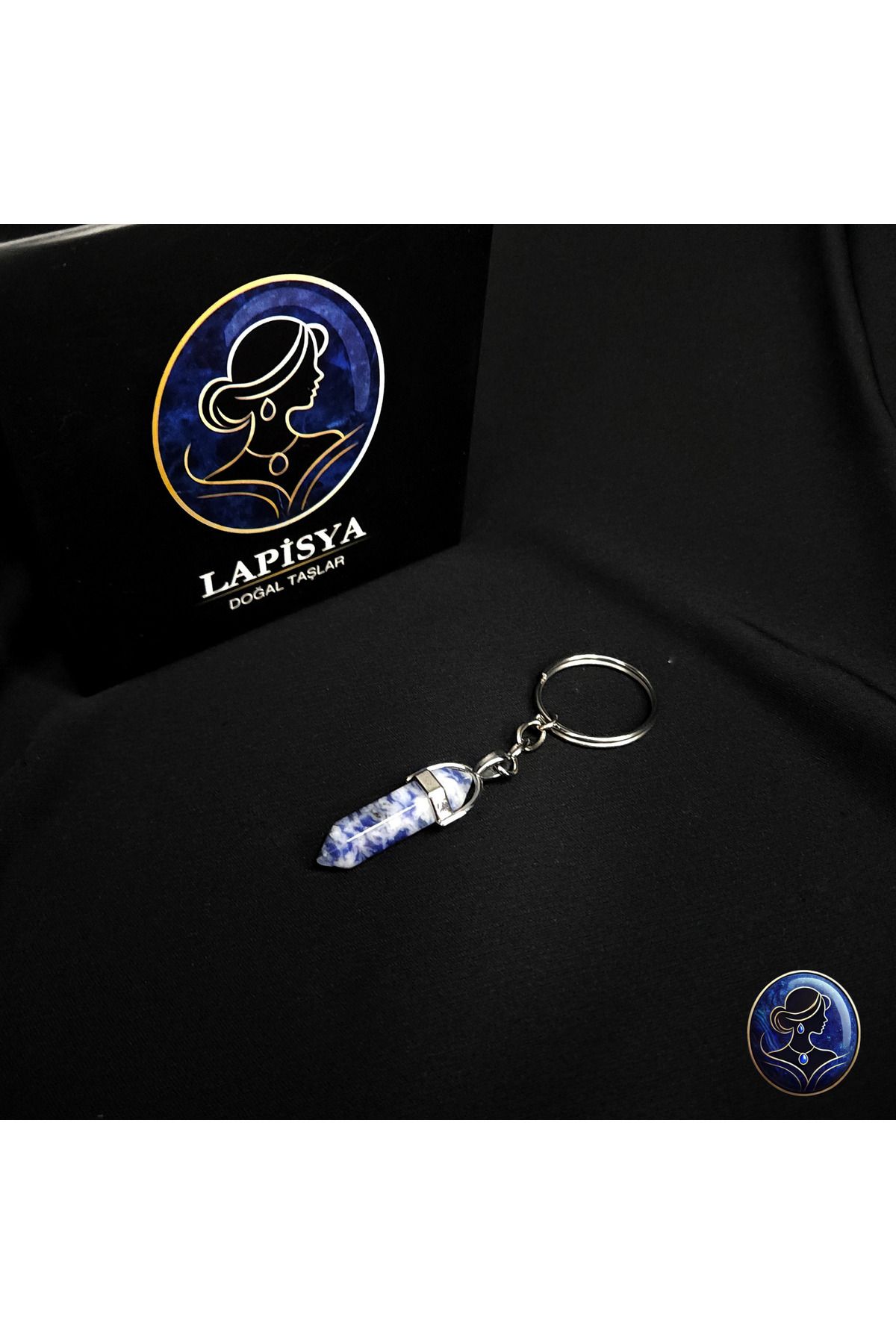 Lapisya Doğal Taş Sodalit Pandül Doğal Taş Anahtarlık (Lapisya Kutulu)