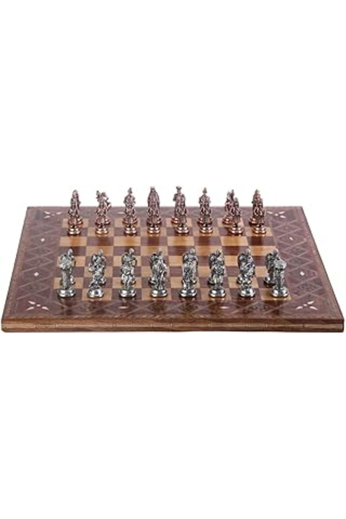 Qedii Gifthome Metal Osmanlı Bizans Satranç Takımı Orta Boy Antik Ve El Yapımı Masif Ahşap Satranç Tahtas