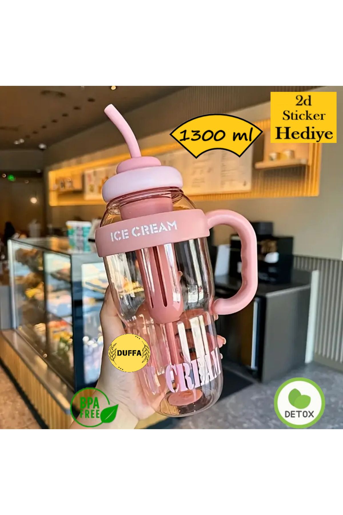 Duffa Big Mug Milkshake Detoks Ve Su Matara Spor Matara Pipetli 1300ML BPA İçermez İceBottle Detoks Matara