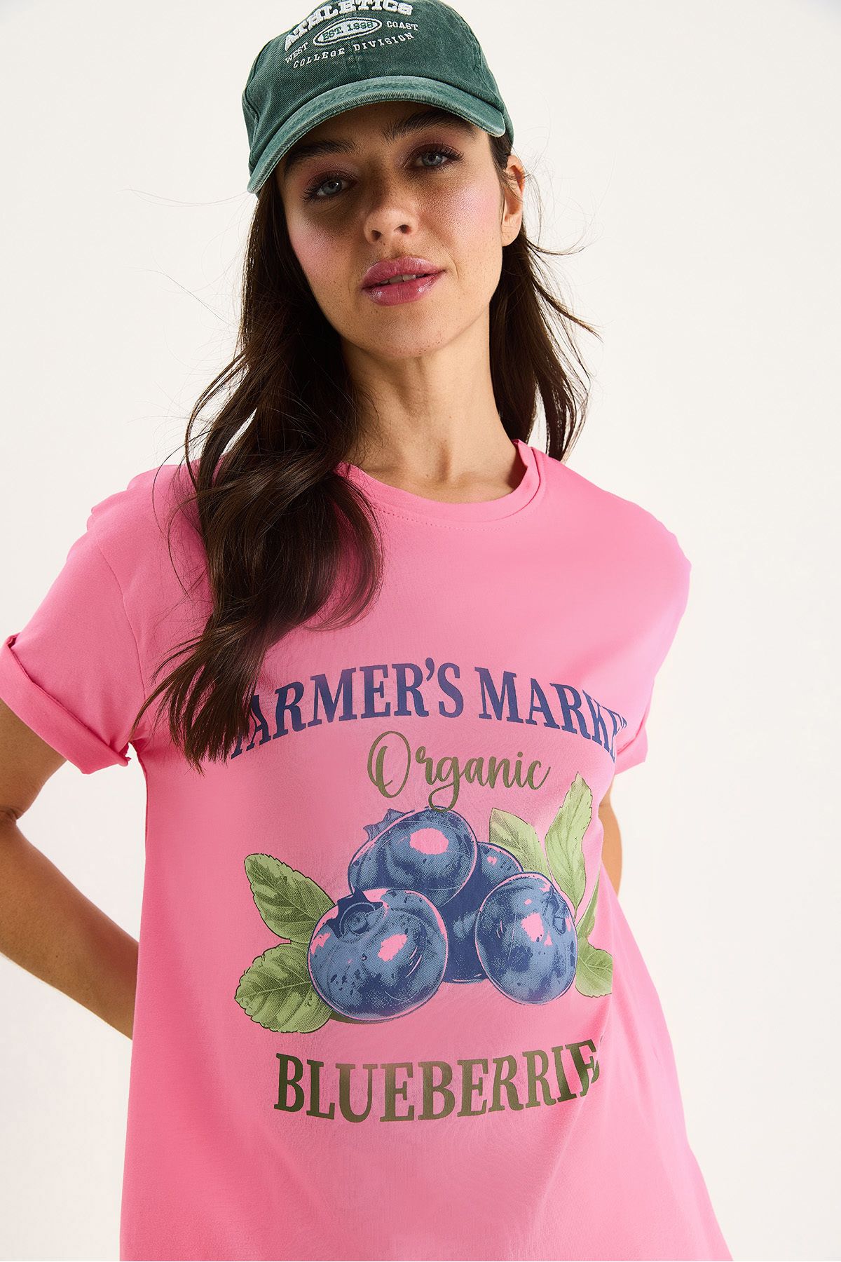 Bianco Lucci Kadın Blueberries Baskılı Bisiklet Yaka %100 Pamuklu T-Shirt 6702 60283451
