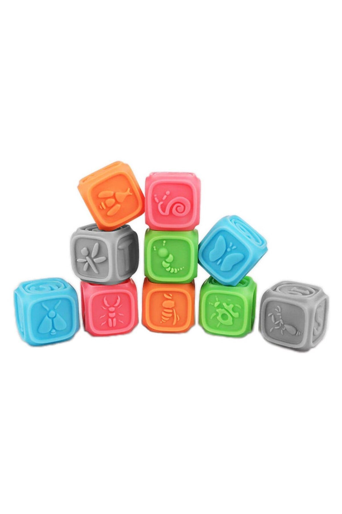 tumama-Set 10 silicon educational cubes with 3D patterns for teething, letters, numbers, animals, Tumama®, 4