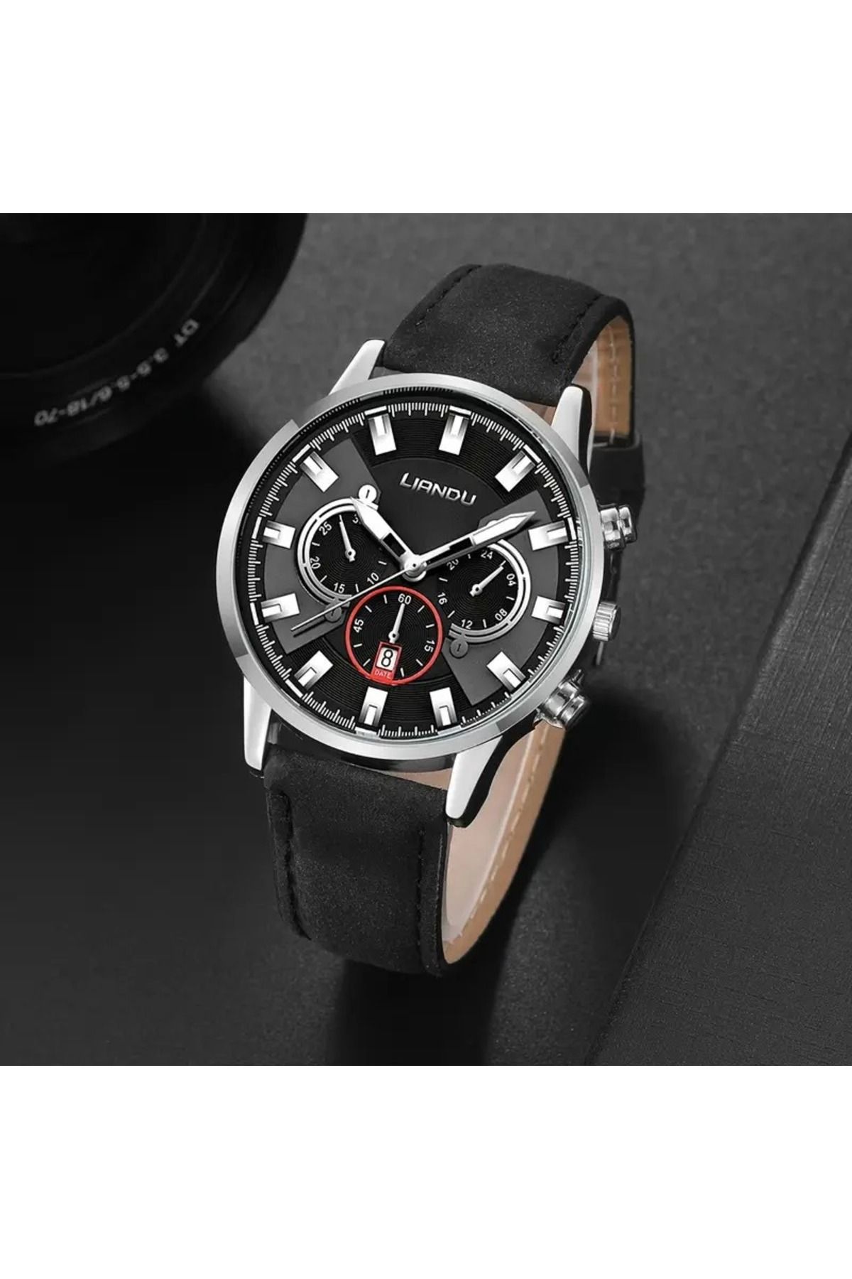Feron accessories Spor Kronograf Erkek Kol Saati Siyah ve Gümüş Kasa TM-524