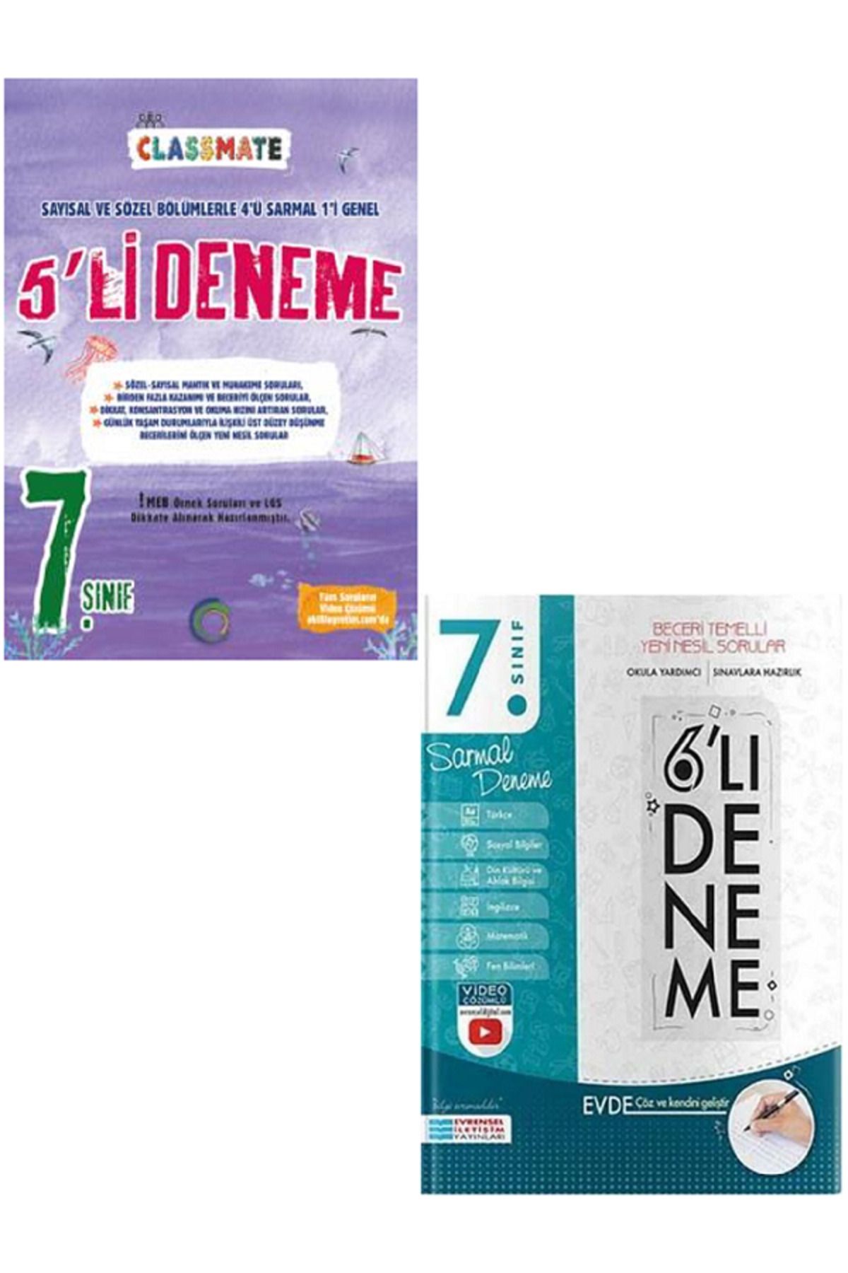 Evrensel İletişim Yayınları 7.Sınıf Okyanus Classmate 5'Li Deneme + 7.Sınıf Evrensel 6'Lı Sarmal Deneme / 2 KİTAP