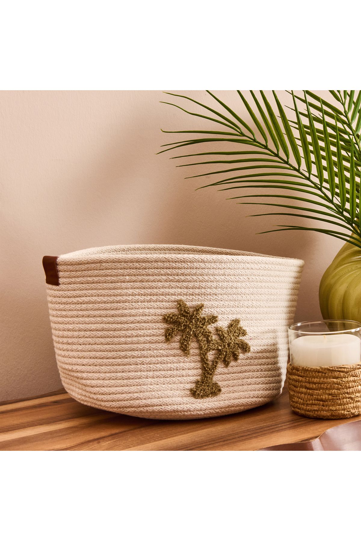Simple Living Palm Breeze Dekoratif Sepet - Beyaz - 16x23x23 cm
