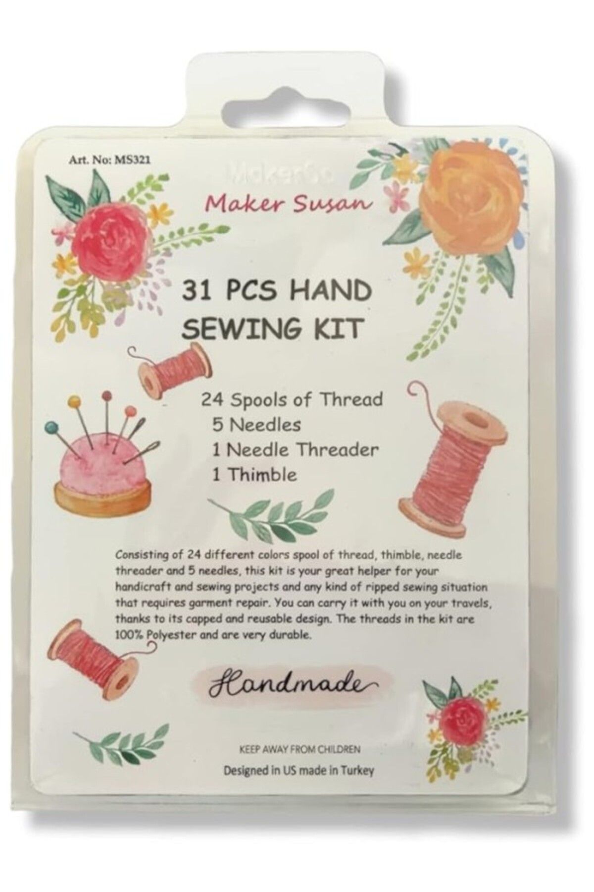ShopZum Maker Susan 24 Renkli Kullanışlı Polyester Dikiş İpliği Seti 25M/27Yds Her Biri 5 Dikiş İğnesi