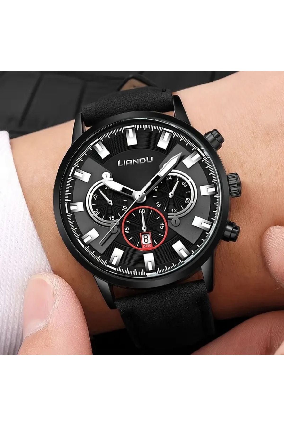 Feron accessories Spor Kronograf Erkek Kol Saati Siyah ve Gümüş Kasa TM-524