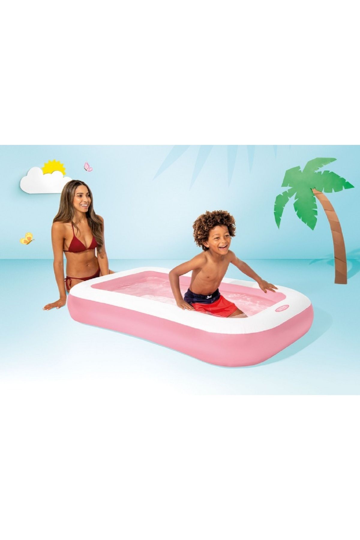 Intex-Durable Rectangular Inflatable Kiddie Swimming Pool Pink and White 1