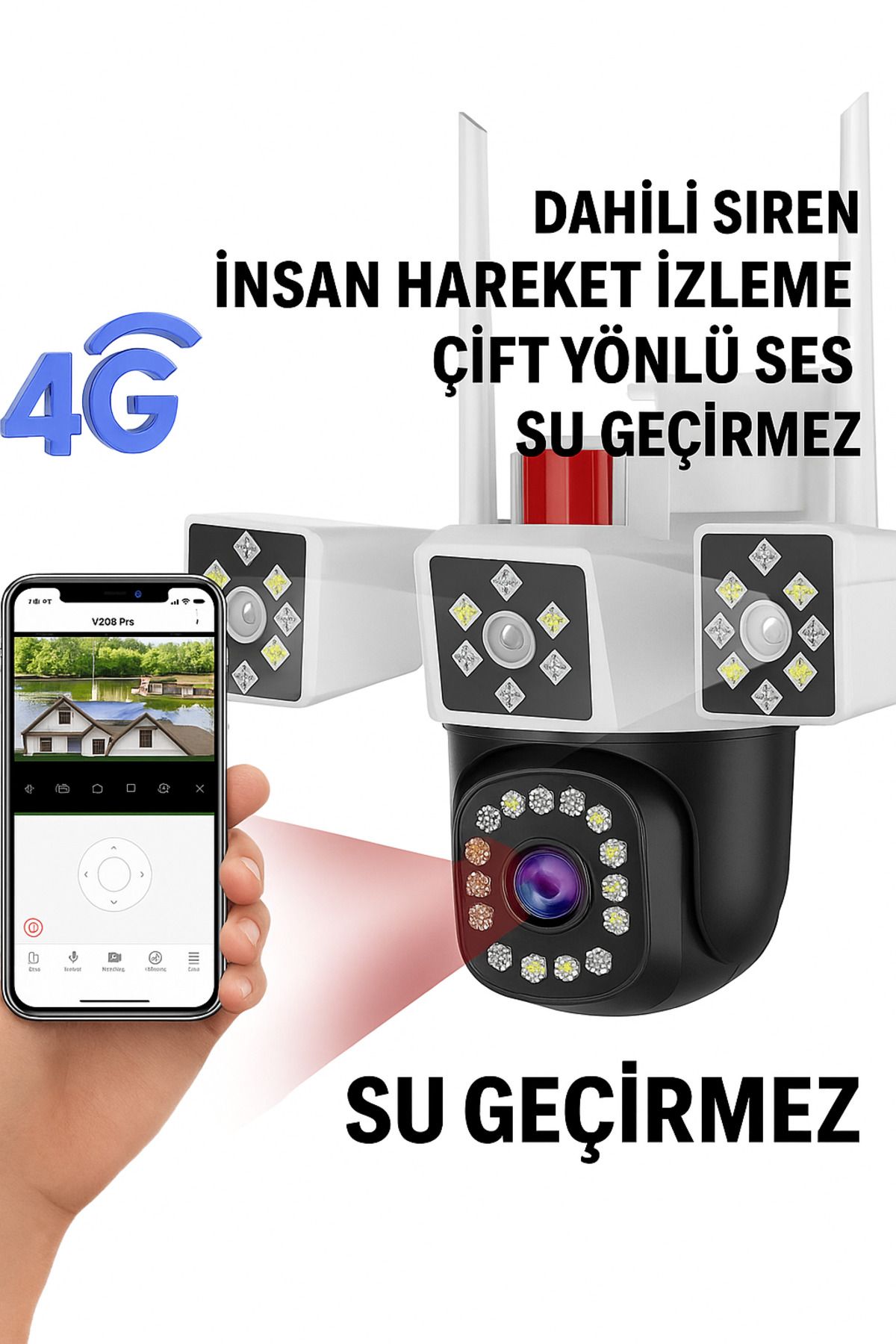 Qifit 12MP Uc Lensli Cift Ekranli Guvenlik Kamerasi - Depo, Yazlik ve Ev Icin Akilli Cozum Wifi'li Kamera
