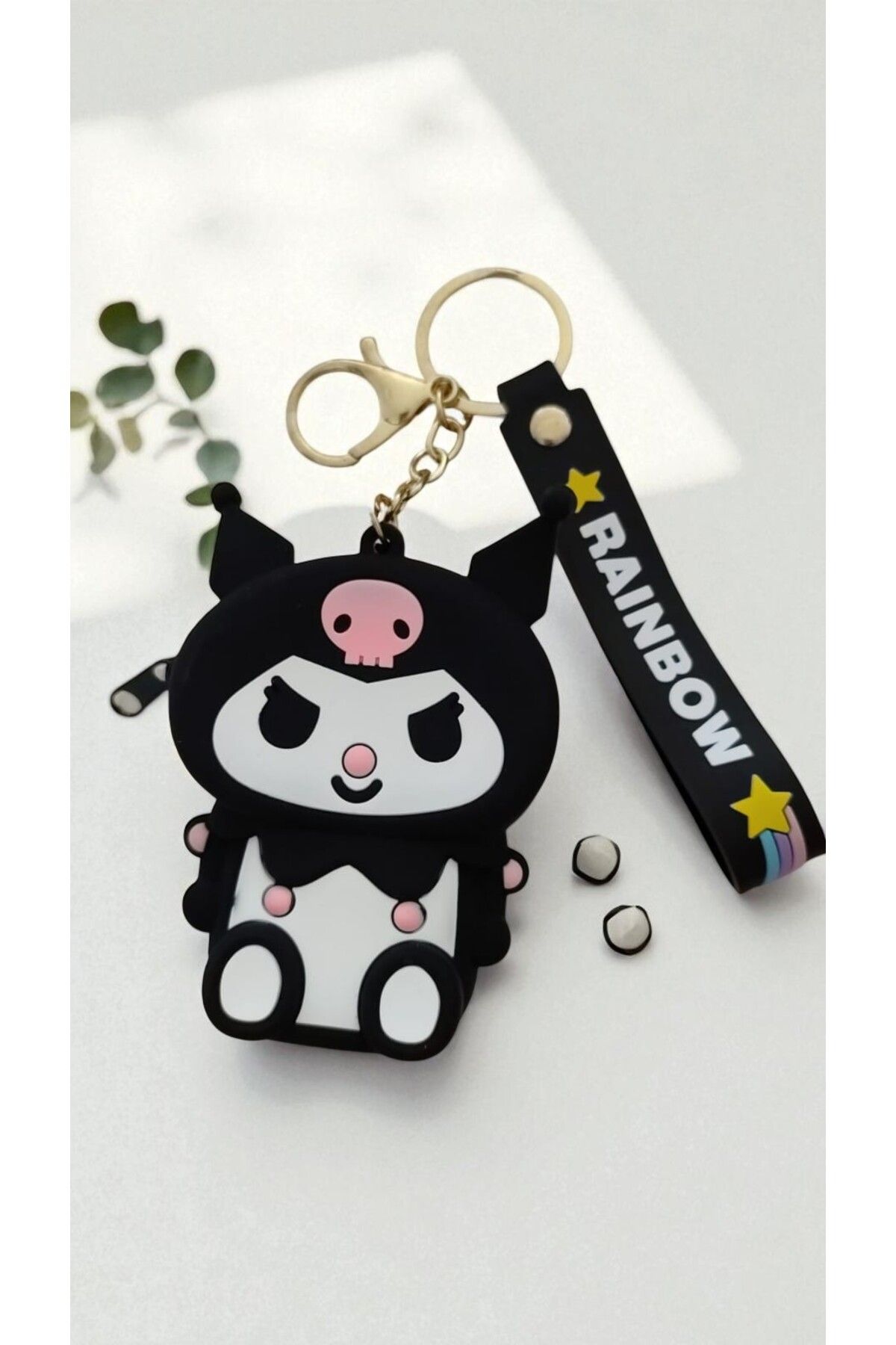 FAMEMUS ACCESSORY Sevimli Kuromi Tasarımlı Silikon Anahtarlıklı Mini Cüzdan - Rainbow Askılı
