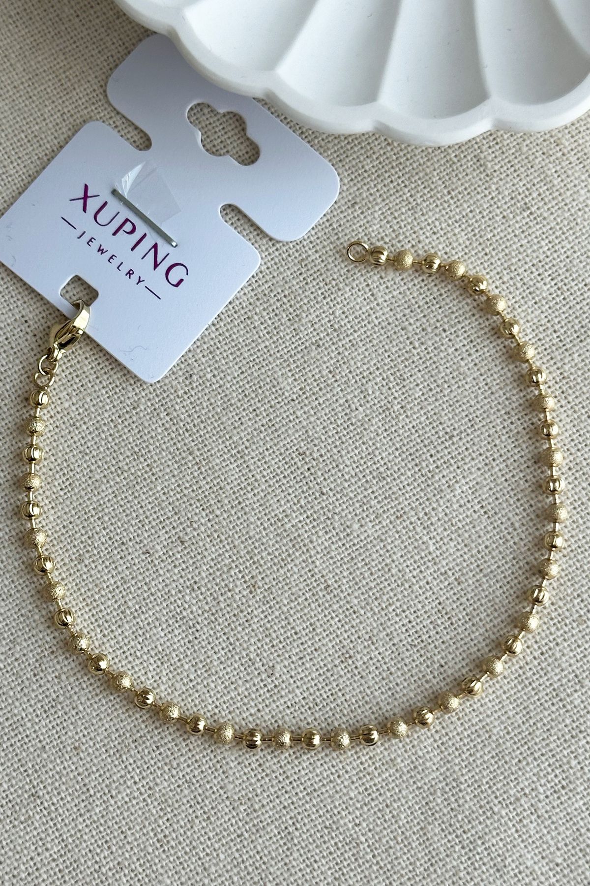 Modacaprea Xuping 14K Simli Topçuk Kadın Bileklik – 20 cm | Altın Renk Kararmaz Xuping Takı