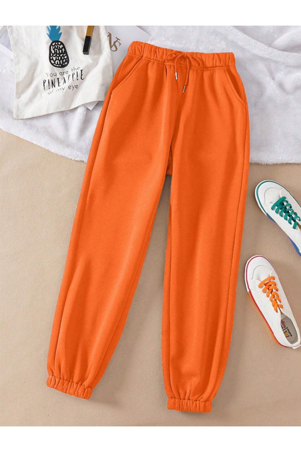 COHERENT Unisex Kadın/Erkek Düz Renkli Penye Kumaş Eşofman Altı Paça Lastik Jogger