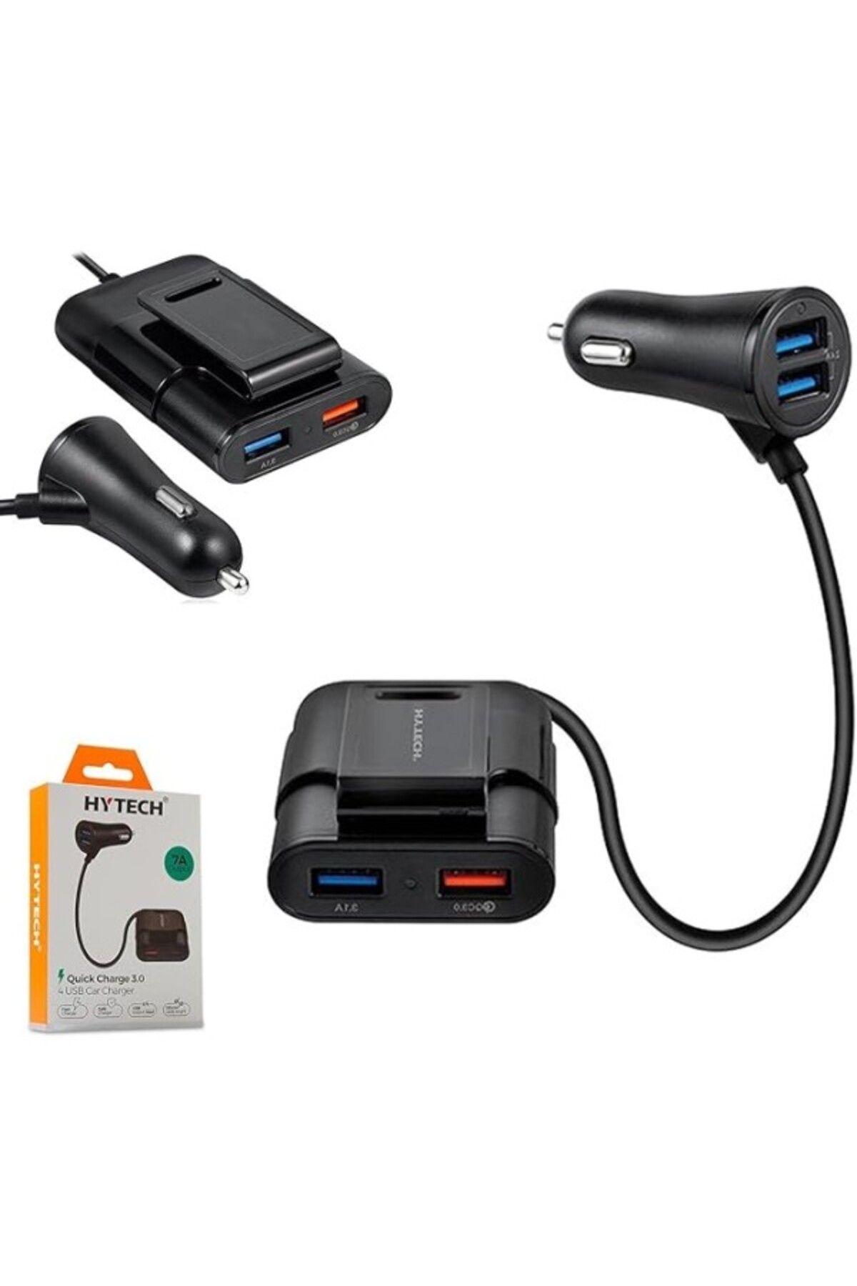 ShopZum Hy-Xq70 7A Hızlı Şarj Arka Koltuğa Uzatılabilen 2 Usb + 2 Usb Siyah Araç Şarj Cihazı